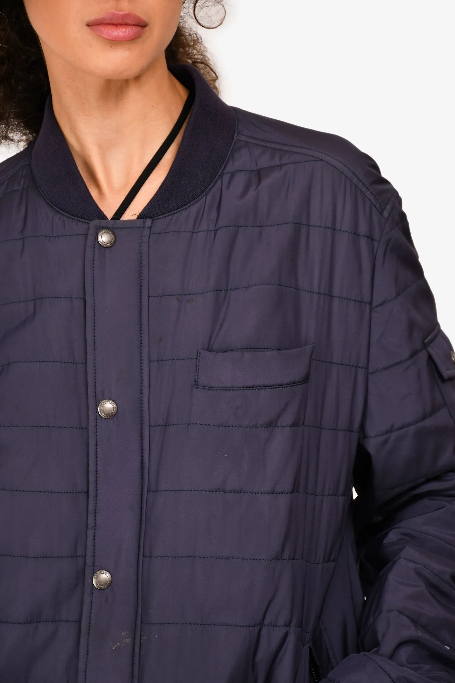 Brunello Cucinelli Blue Quilted Bomber Jacket Size XL Mens