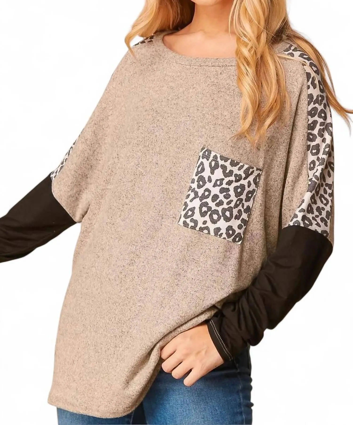 Brushed Sweater With Dolman Sleeves In Taupe