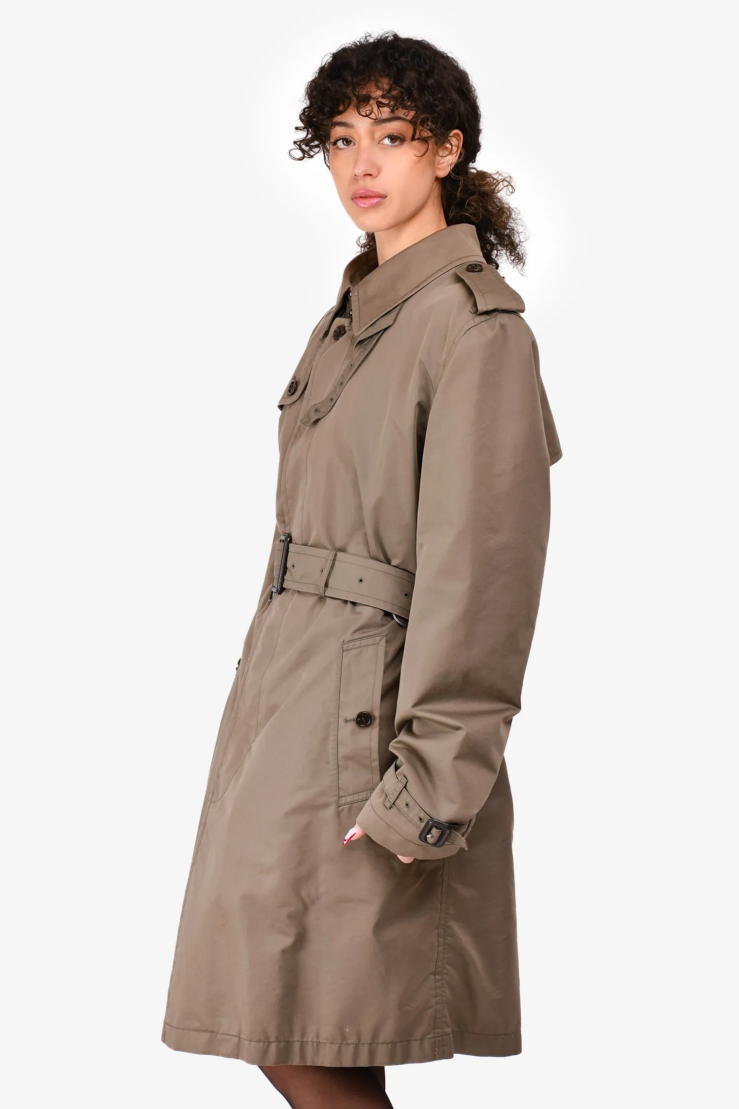 Burberry Army Green Trench Coat with Detachable Nova Check Wool Vest Size 54 Mens
