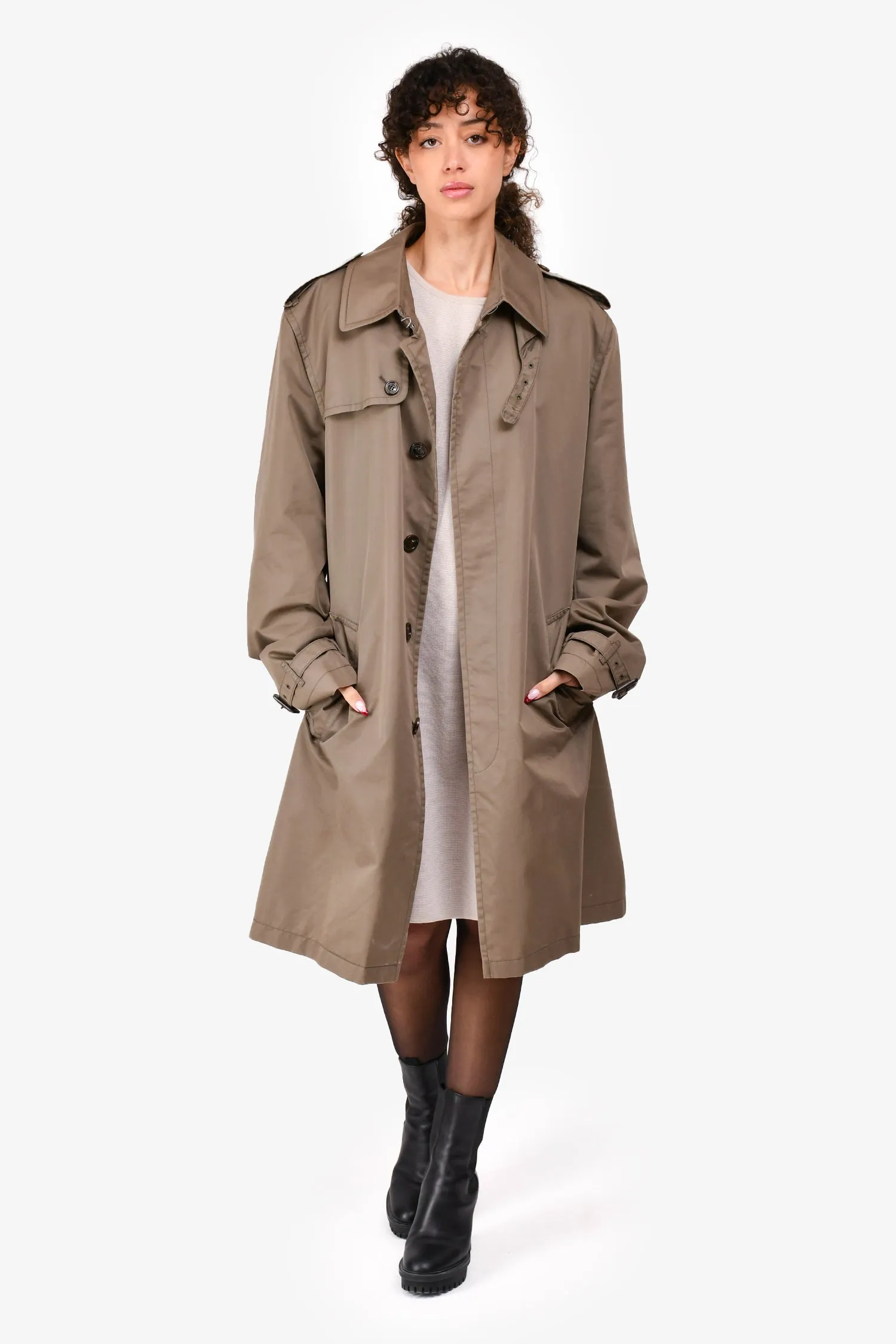 Burberry Army Green Trench Coat with Detachable Nova Check Wool Vest Size 54 Mens