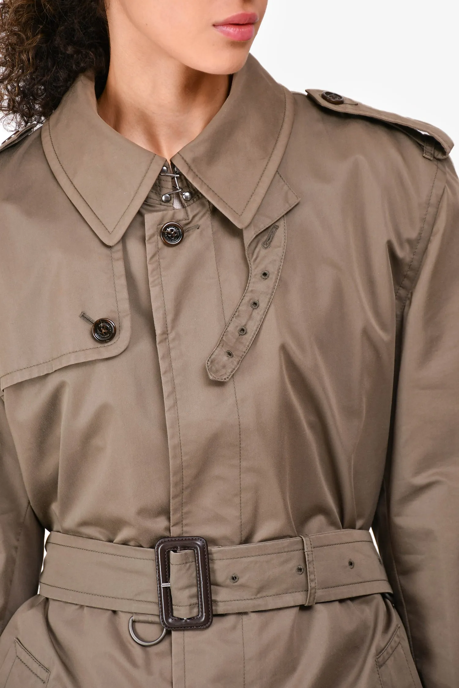 Burberry Army Green Trench Coat with Detachable Nova Check Wool Vest Size 54 Mens