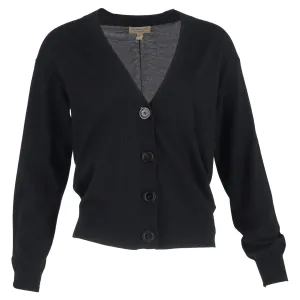 Burberry Checked Elbow Patch Cardigan in Black Wool