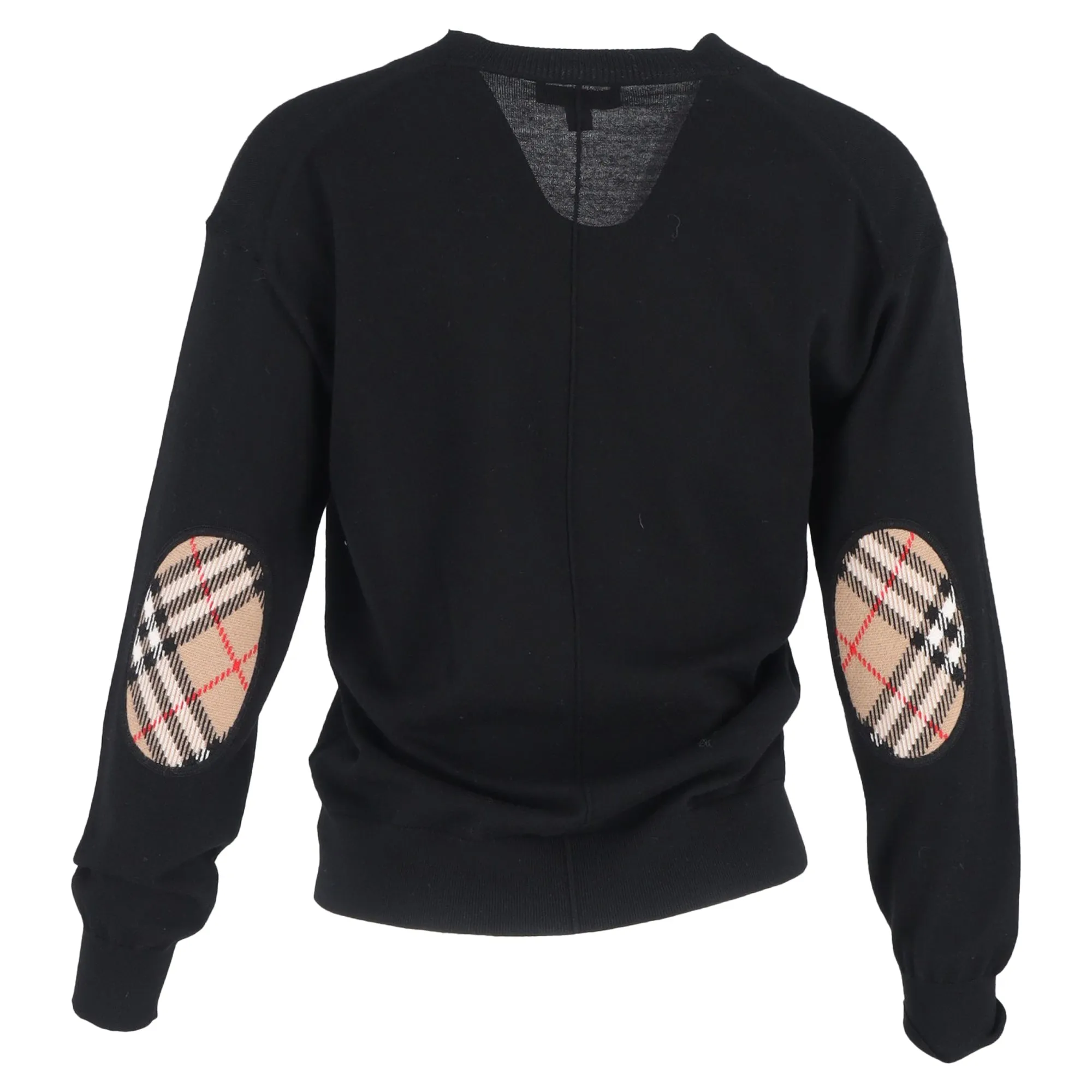 Burberry Checked Elbow Patch Cardigan in Black Wool
