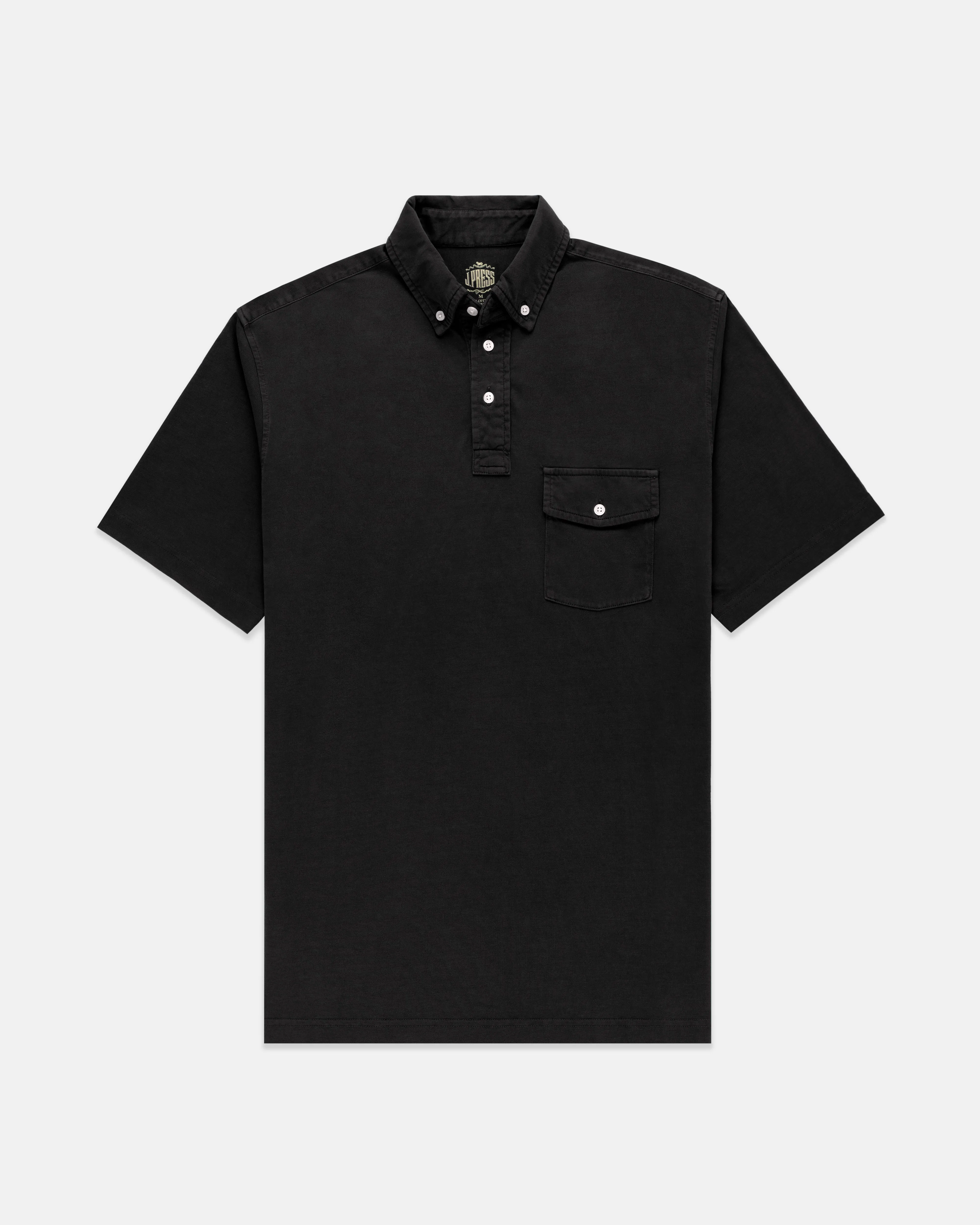 BUTTON DOWN COLLAR POLO SHIRT - BLACK