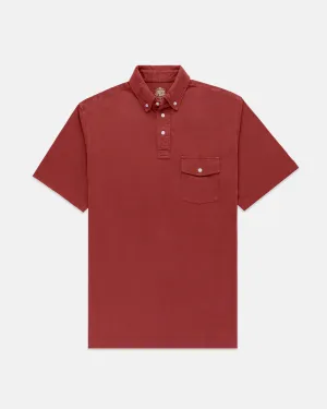 BUTTON DOWN COLLAR POLO SHIRT - DARK RED