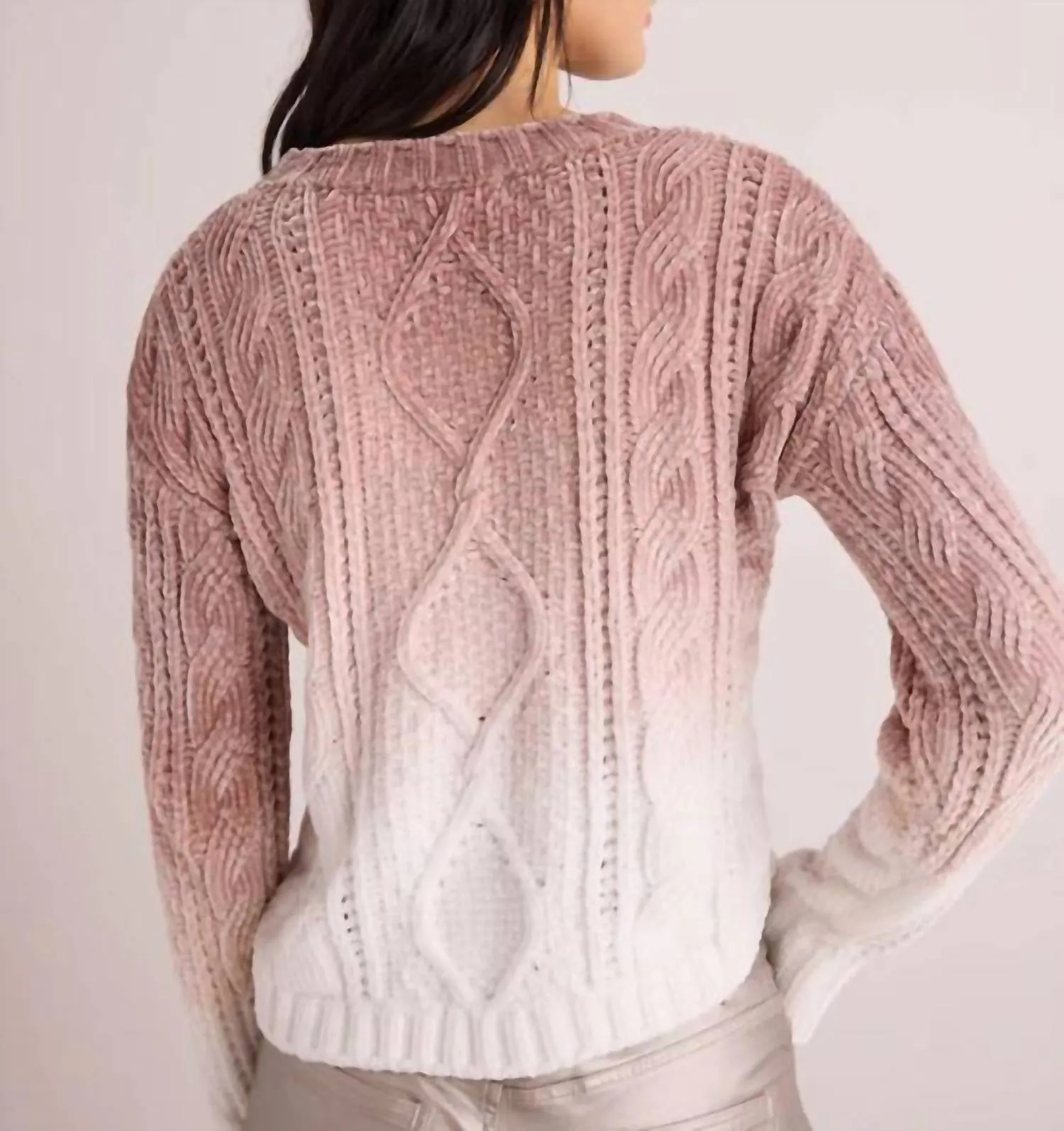 Cable Crew Neck Sweater In Mocha Ombre Dye