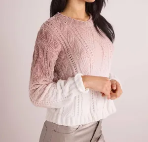 Cable Crew Neck Sweater In Mocha Ombre Dye