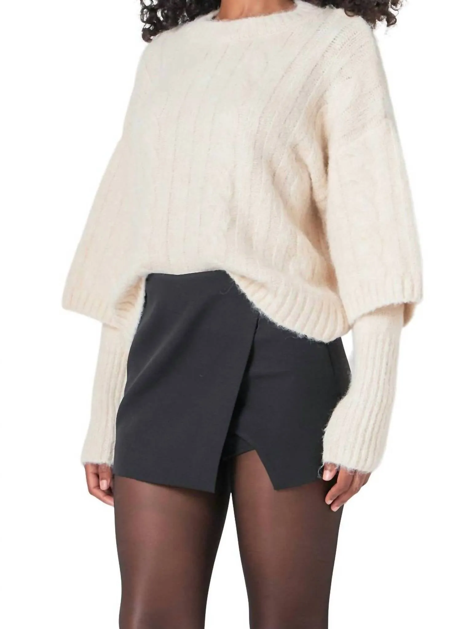 Cable Twofer Sweater In Cream