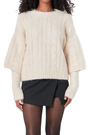 Cable Twofer Sweater In Cream