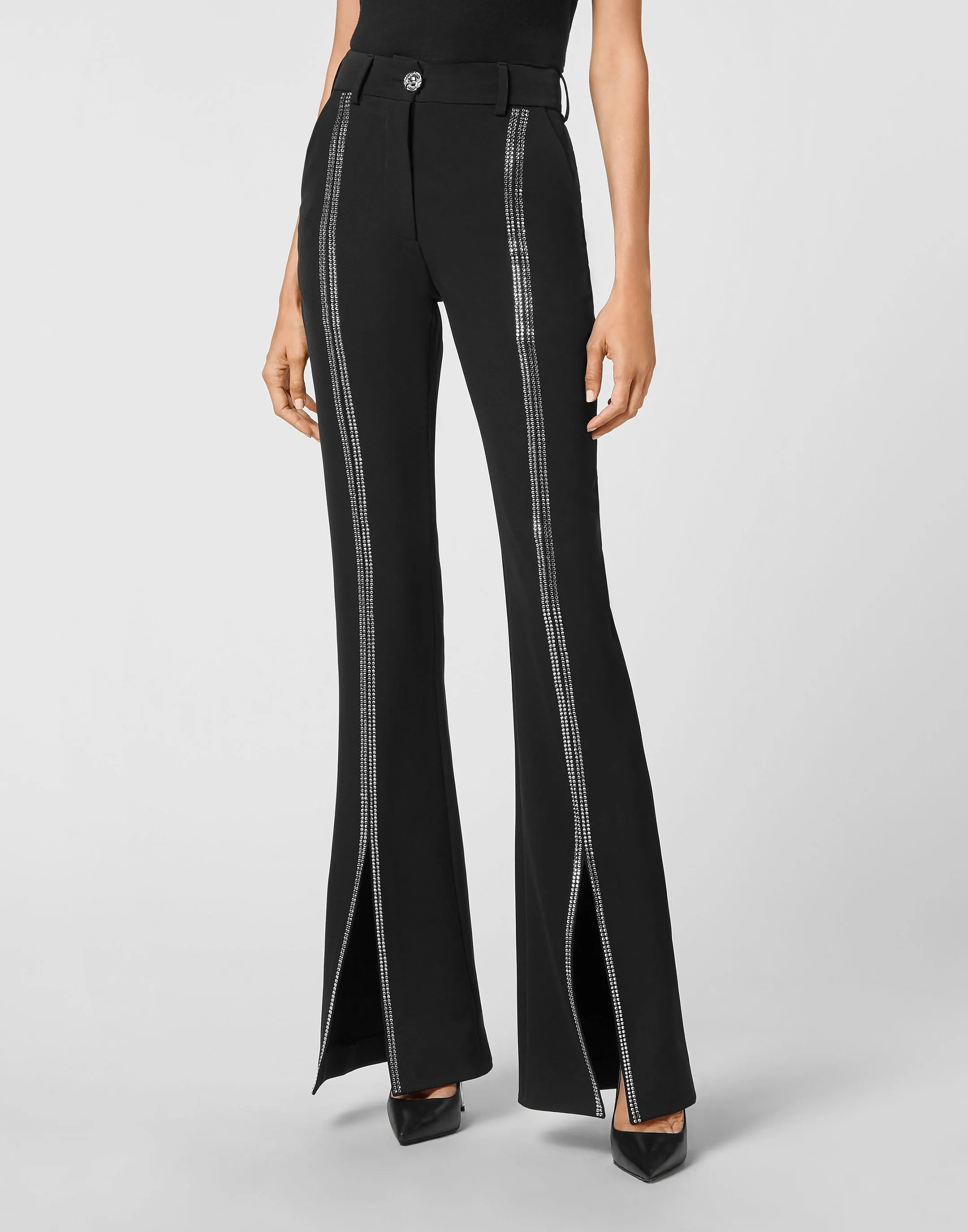 Cady High Waist Trousers Crystal with Crystals