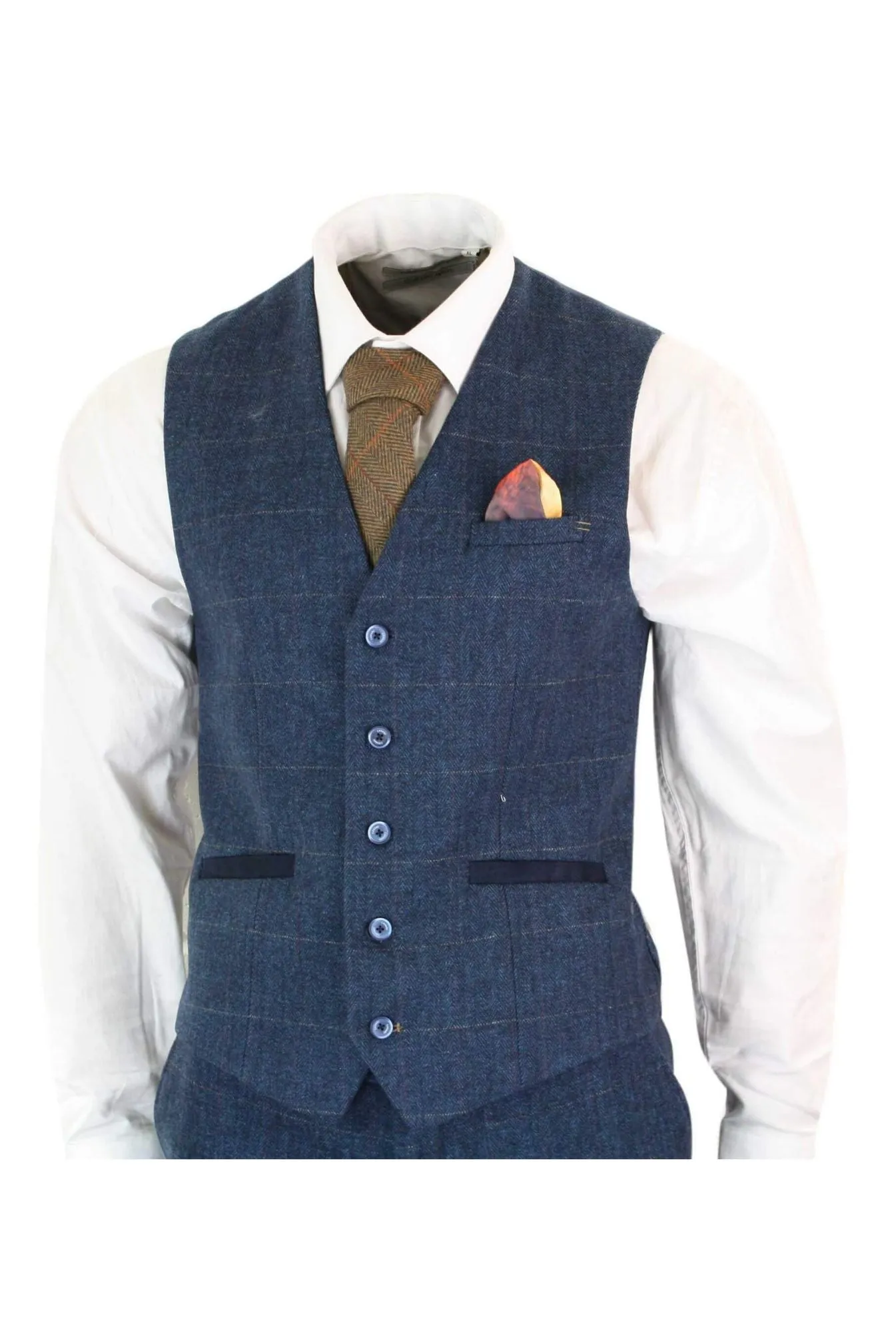 Carnegi 3 Piece Navy Blue Suit Check Tweed