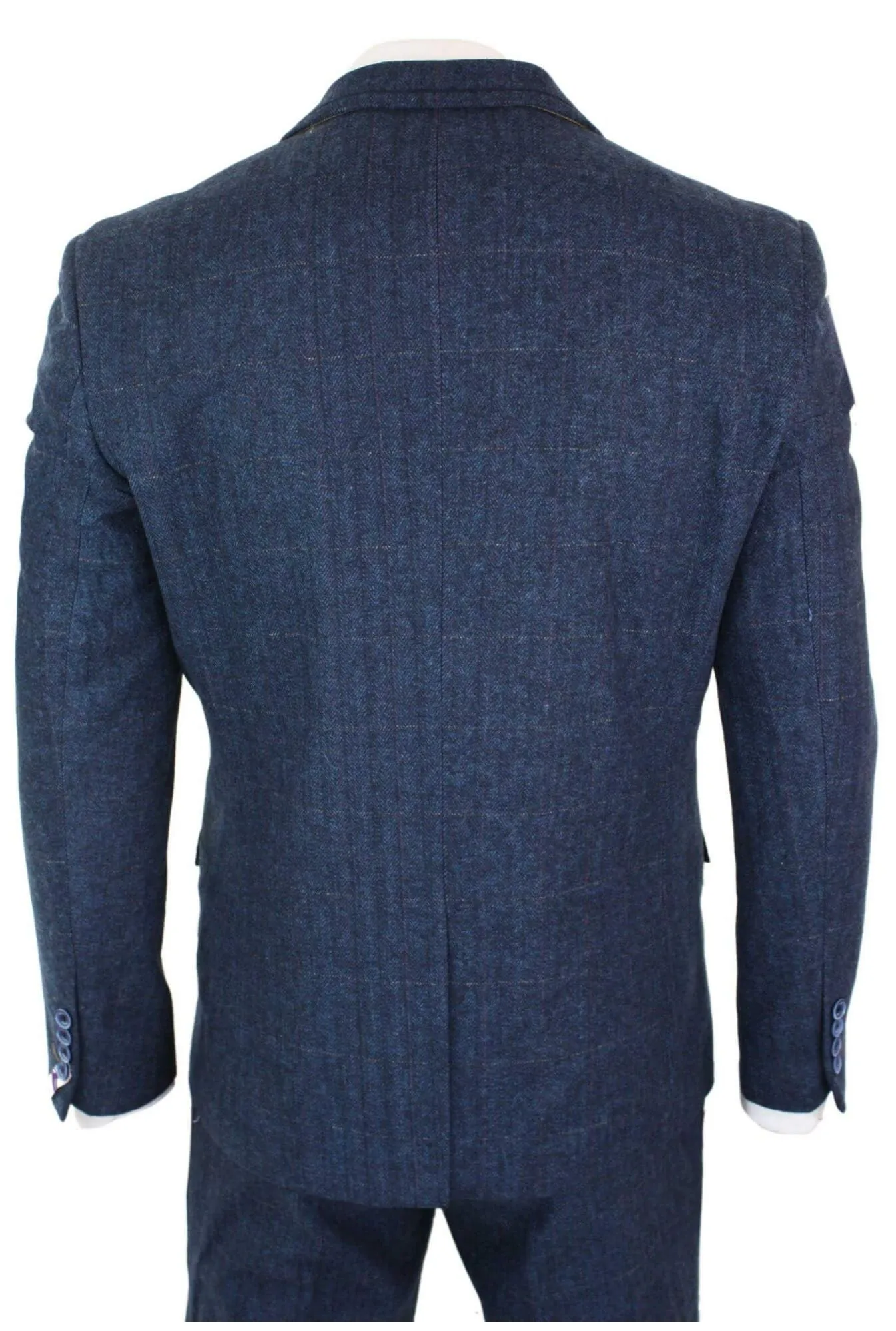 Carnegi 3 Piece Navy Blue Suit Check Tweed