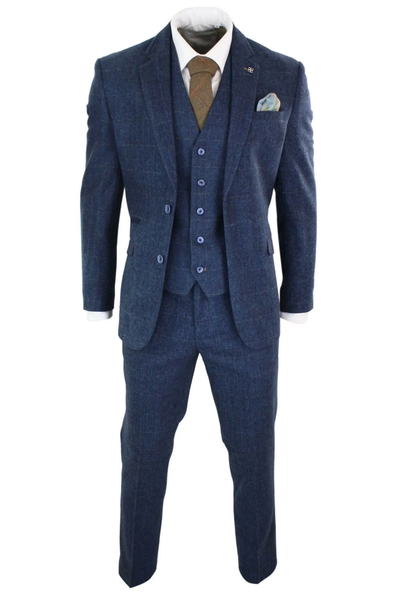 Carnegi 3 Piece Navy Blue Suit Check Tweed