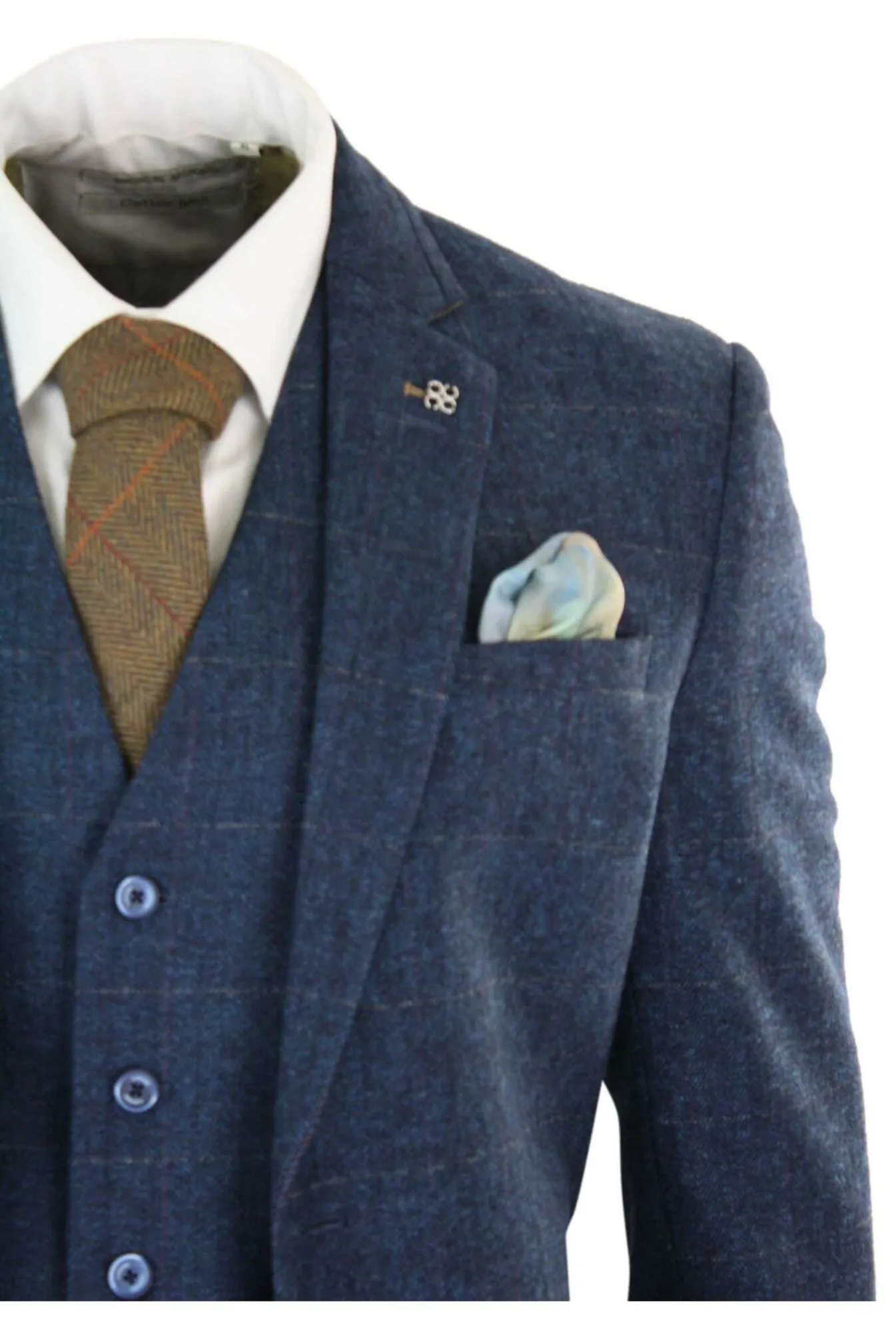 Carnegi 3 Piece Navy Blue Suit Check Tweed