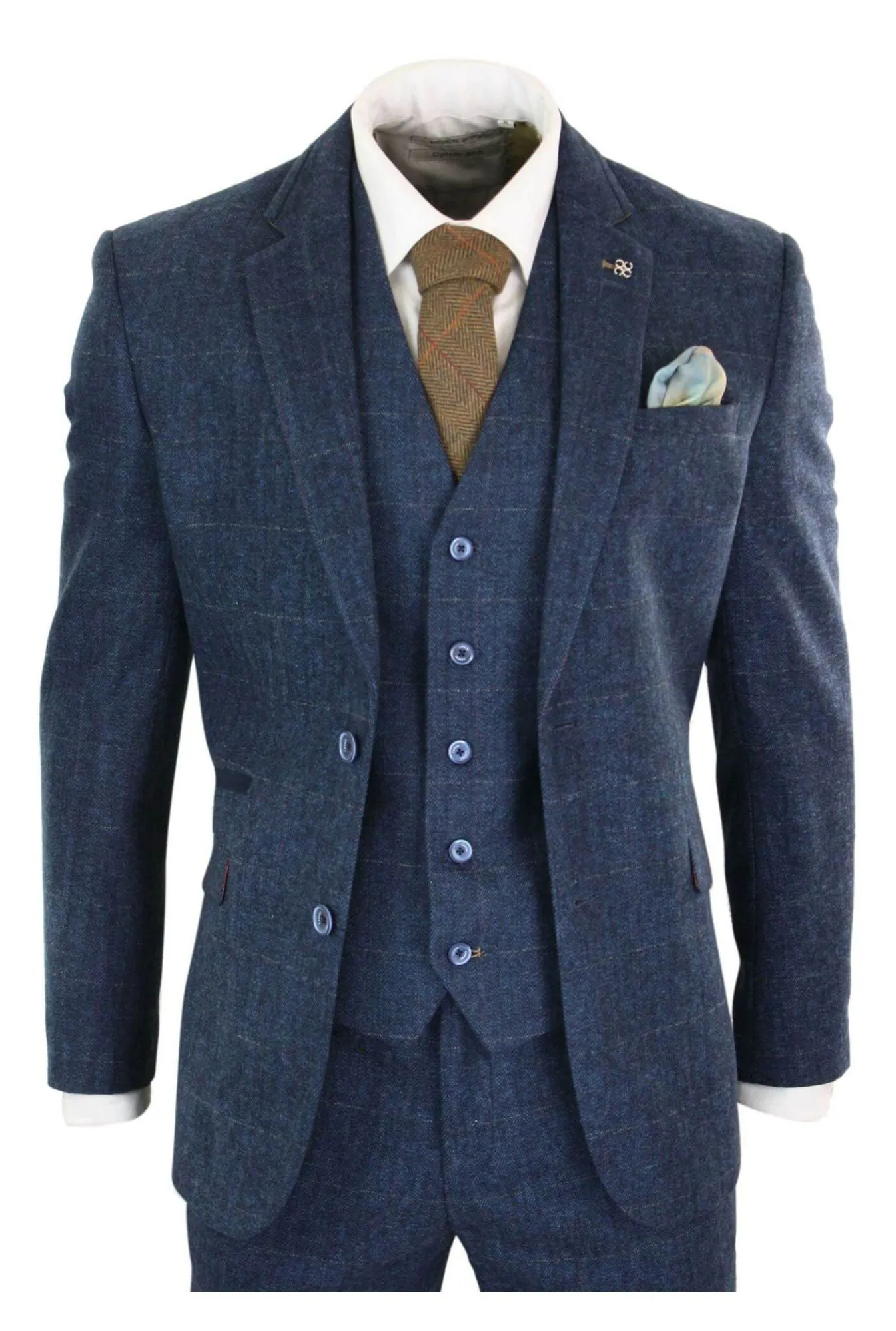 Carnegi 3 Piece Navy Blue Suit Check Tweed
