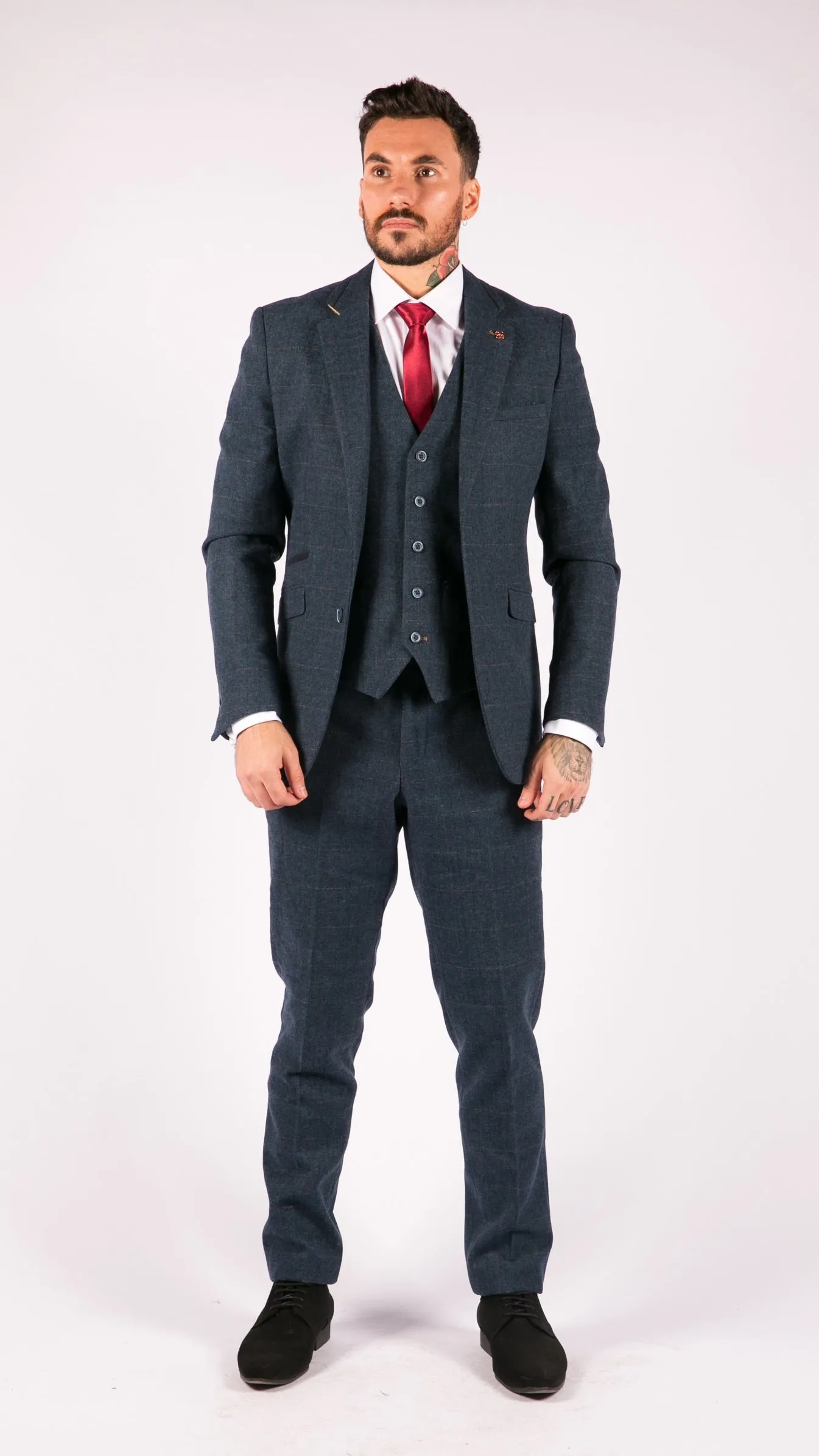 Carnegi 3 Piece Navy Blue Suit Check Tweed