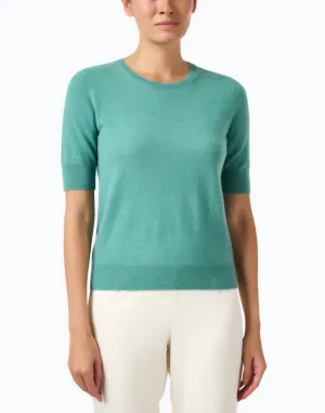 Cashmere Blend Short Sleeve Rib Knit Sweater In Jade Green