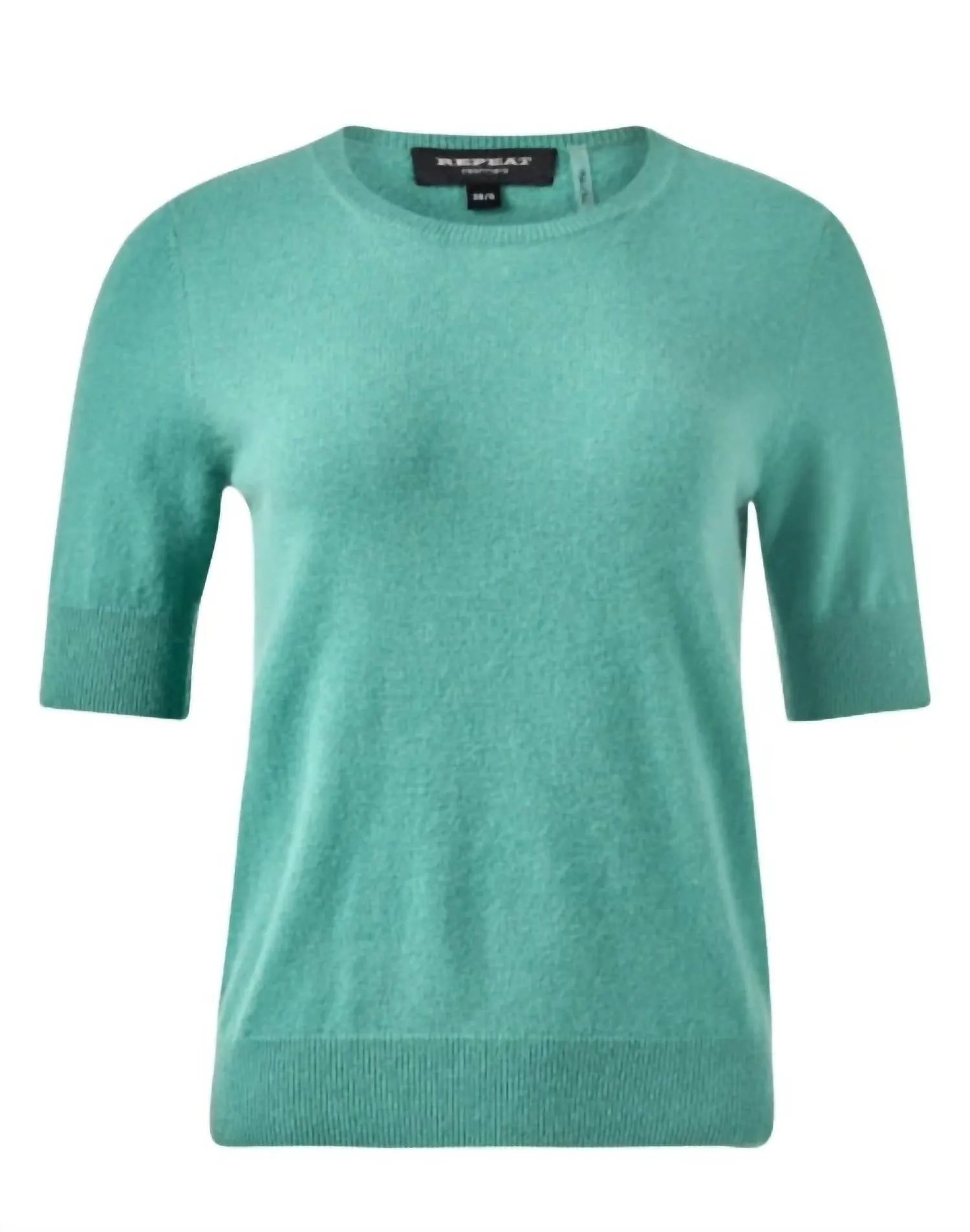 Cashmere Blend Short Sleeve Rib Knit Sweater In Jade Green