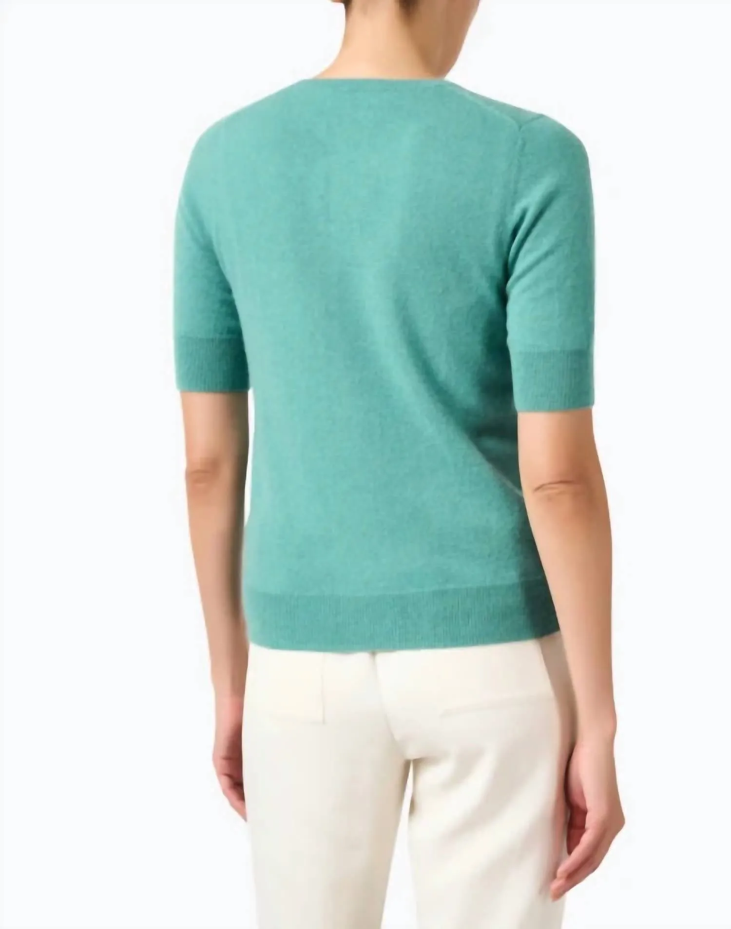 Cashmere Blend Short Sleeve Rib Knit Sweater In Jade Green