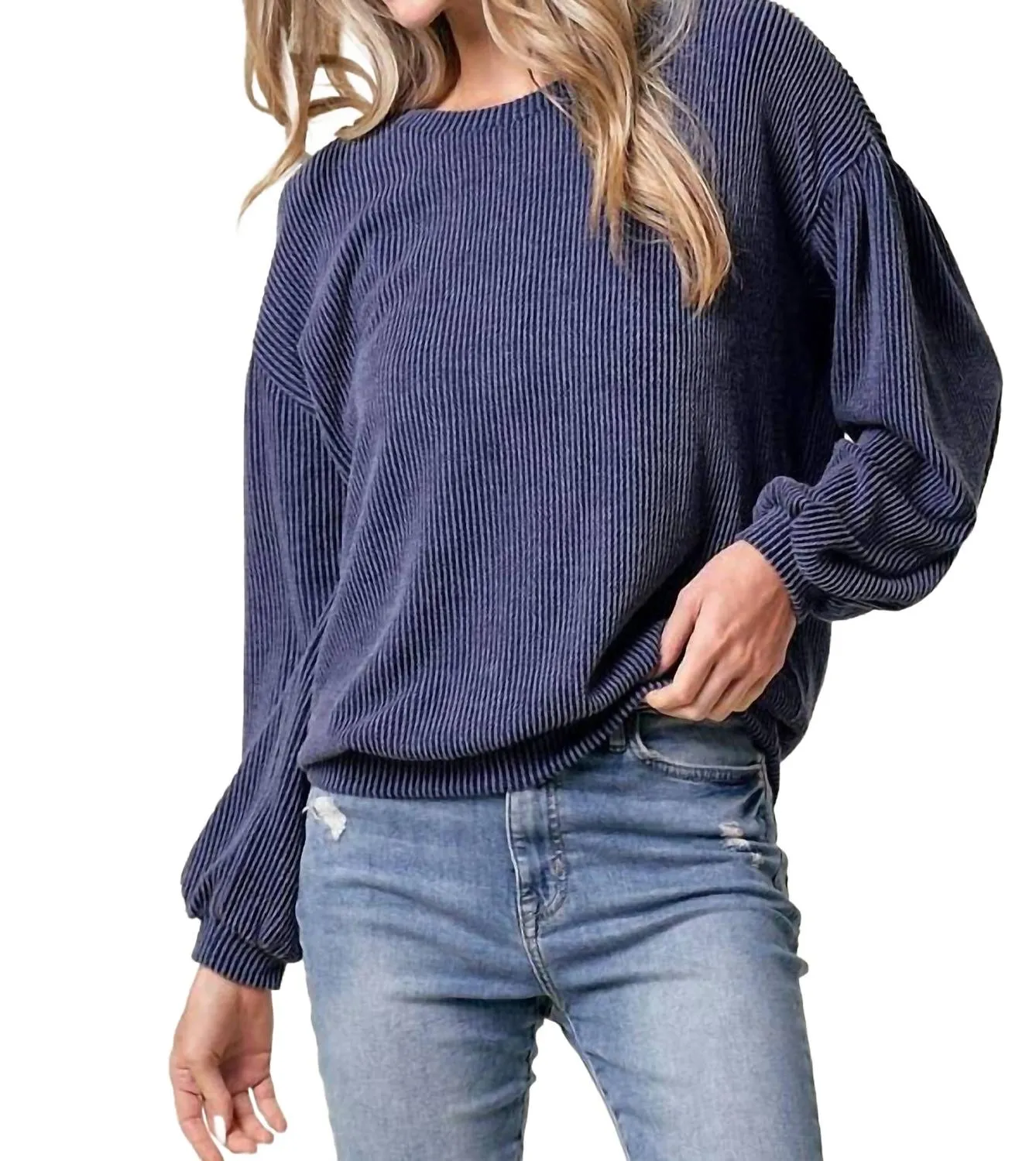 Cassandra Rib Top In Navy