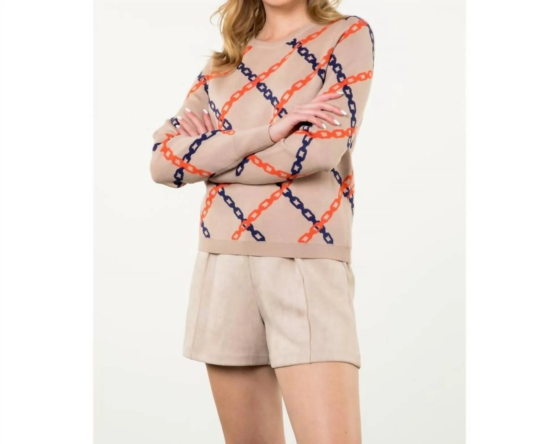 Chain Print Sweater In Beige