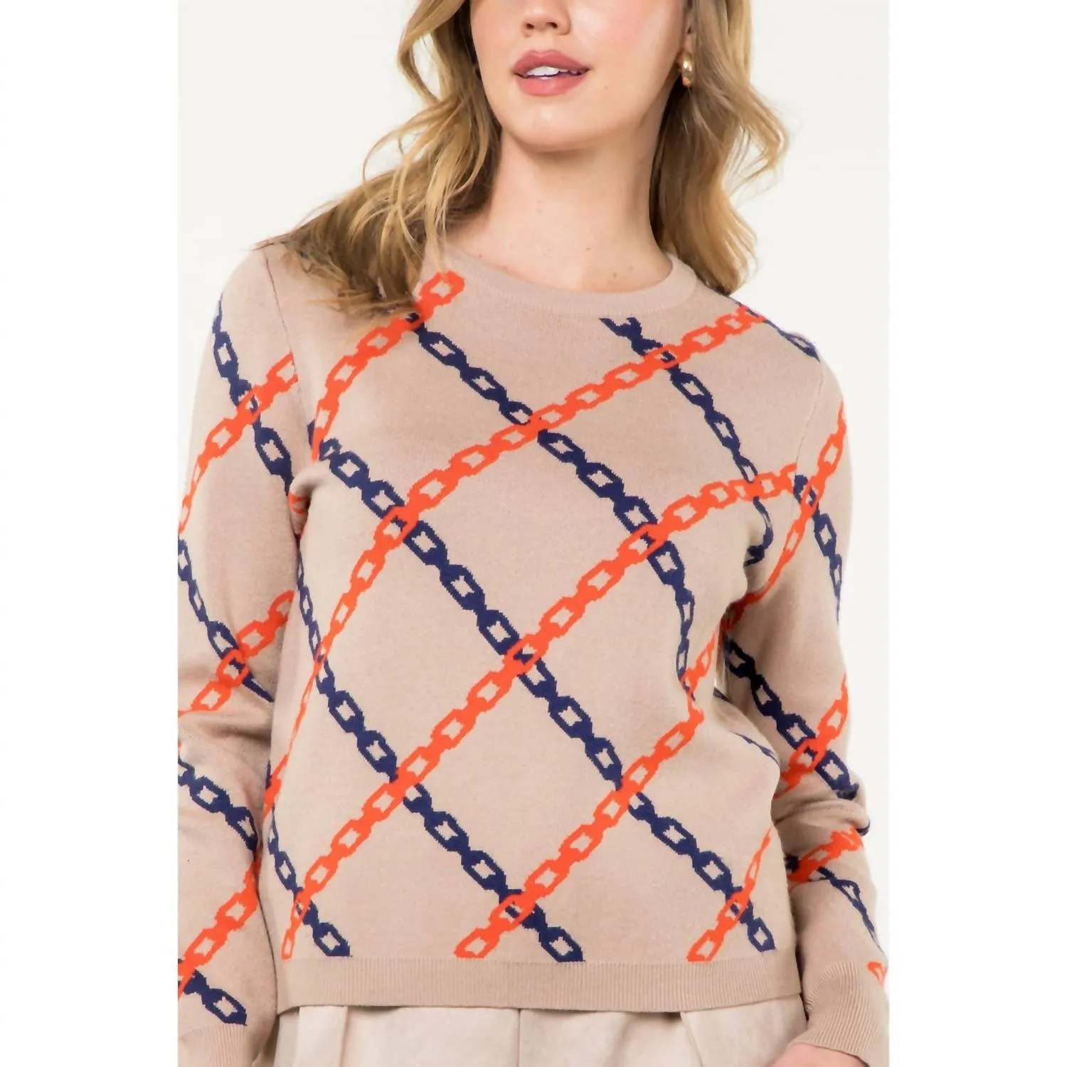 Chain Print Sweater In Beige