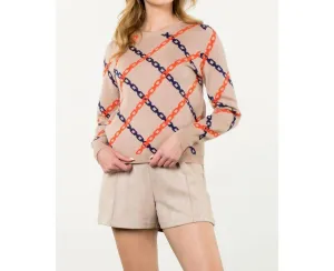 Chain Print Sweater In Beige