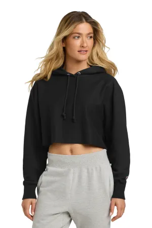Champion Womens Reverse Weave Cropped Cut Off Hooded Sweatshirt Hoodie - Black