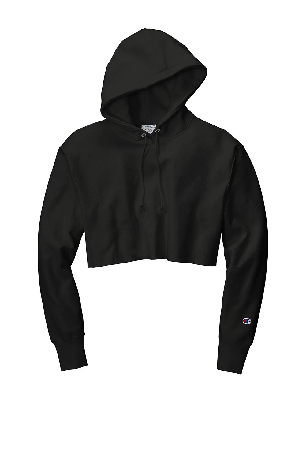 Champion Womens Reverse Weave Cropped Cut Off Hooded Sweatshirt Hoodie - Black