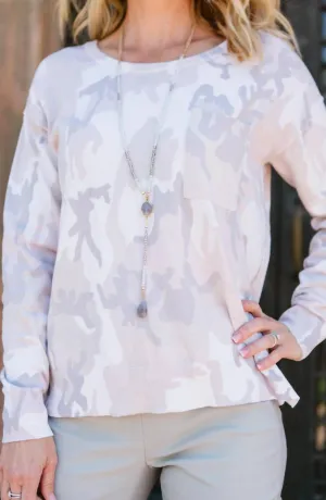 Charming Camo Long-Sleeve Sweater In Blush