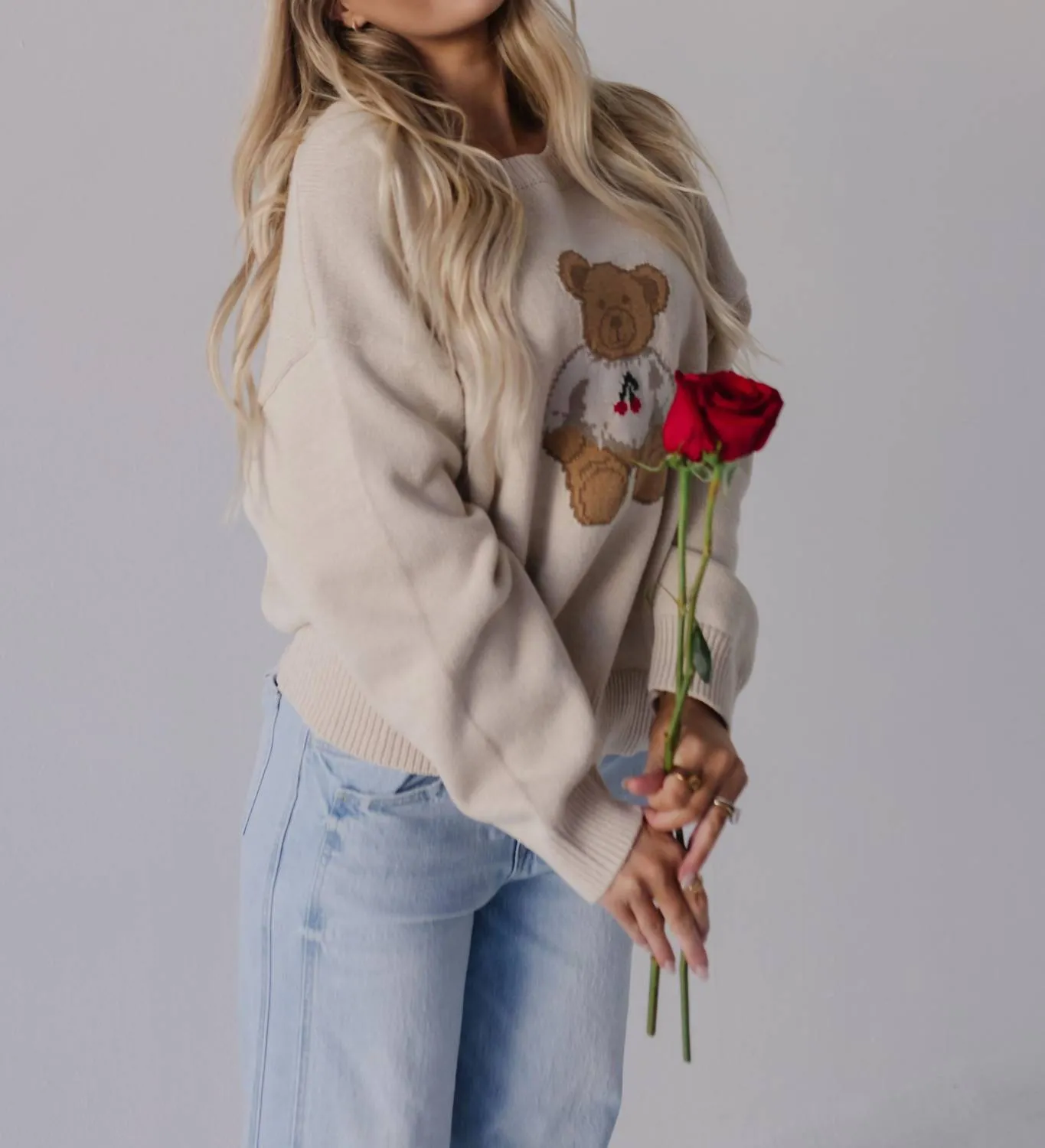 Cherry Bear Sweater In Cream
