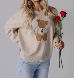 Cherry Bear Sweater In Cream