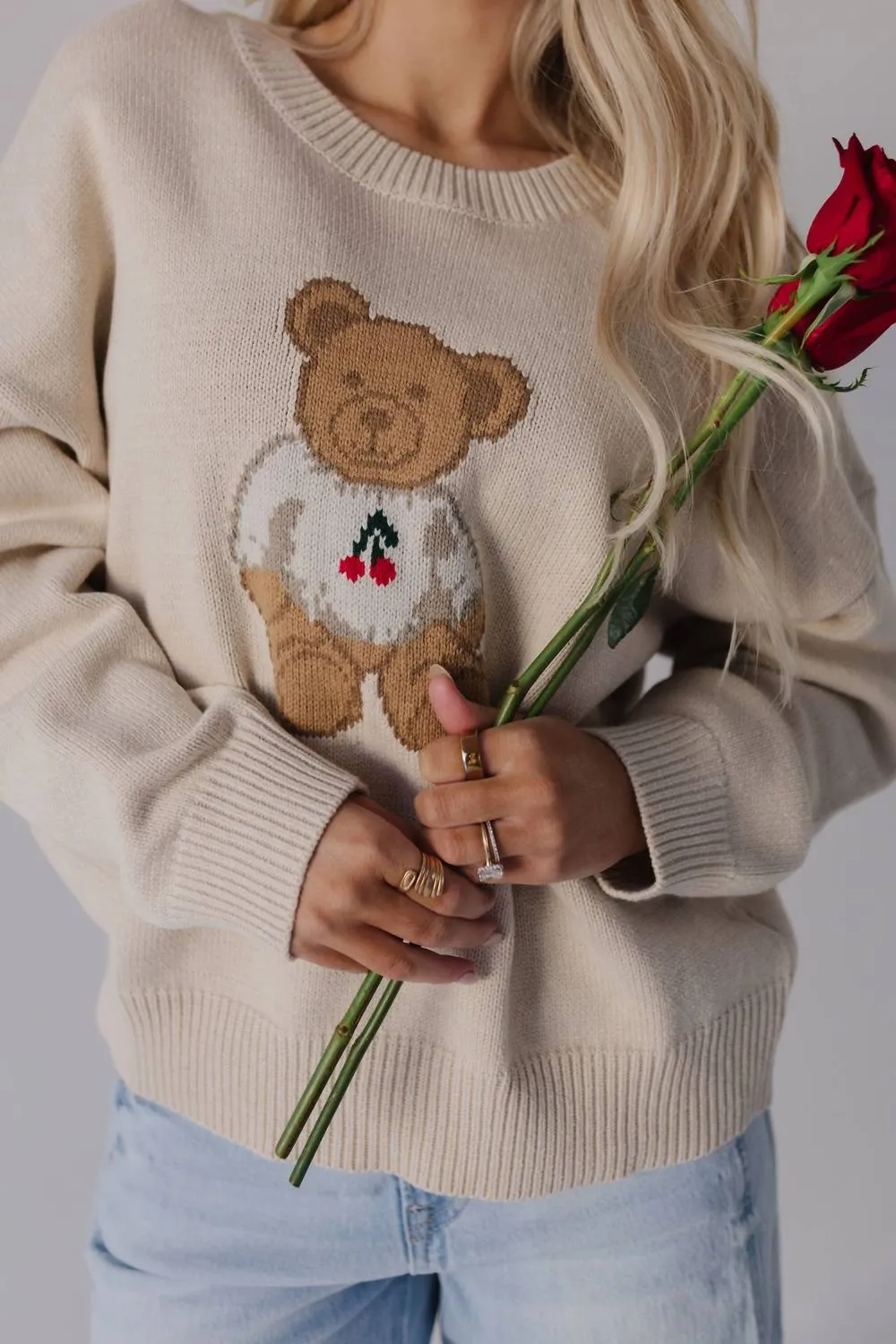 Cherry Bear Sweater In Cream