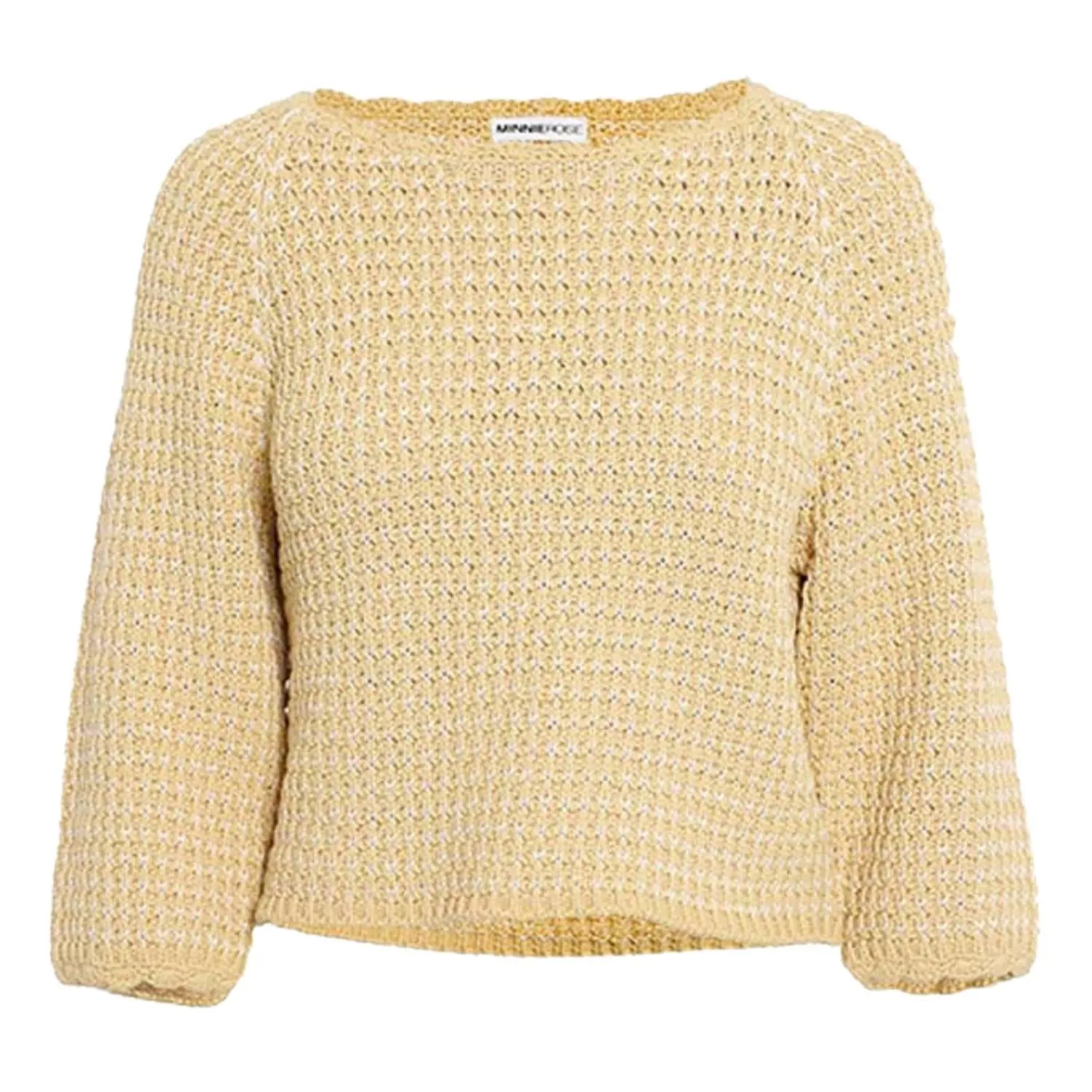Chunky Tape Cotton Blend Textured Crew Pullover Sweater In Banana Yellow