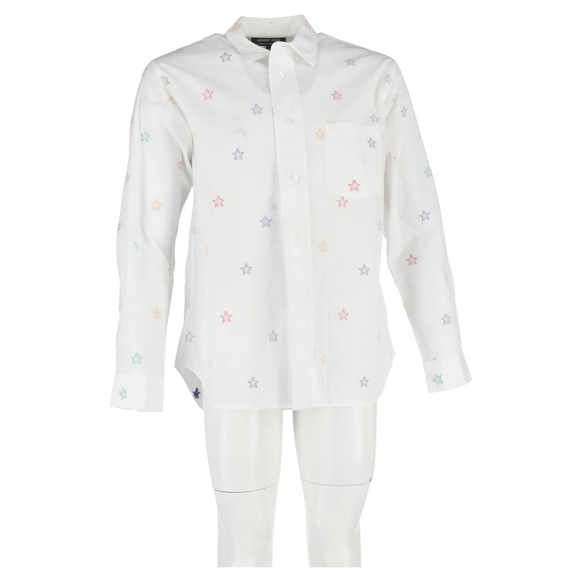Comme Des Garçons Star Printed Long Sleeve Shirt in White Cotton