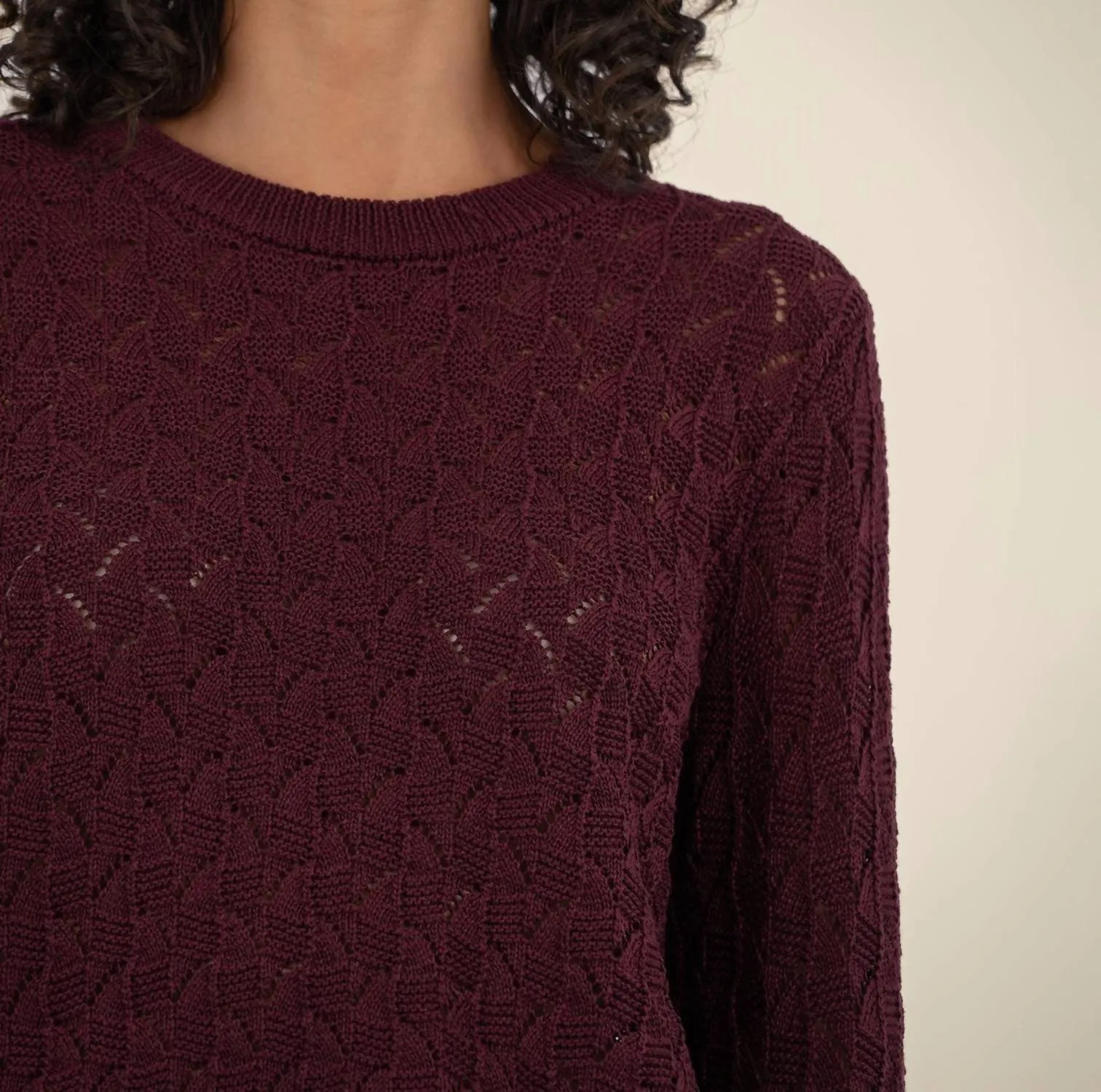 Cosmo Crochet Sweater In Bordeaux