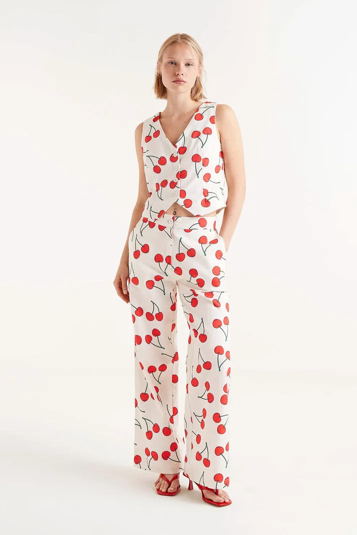 Cotton Twill Vest in Cherry Print