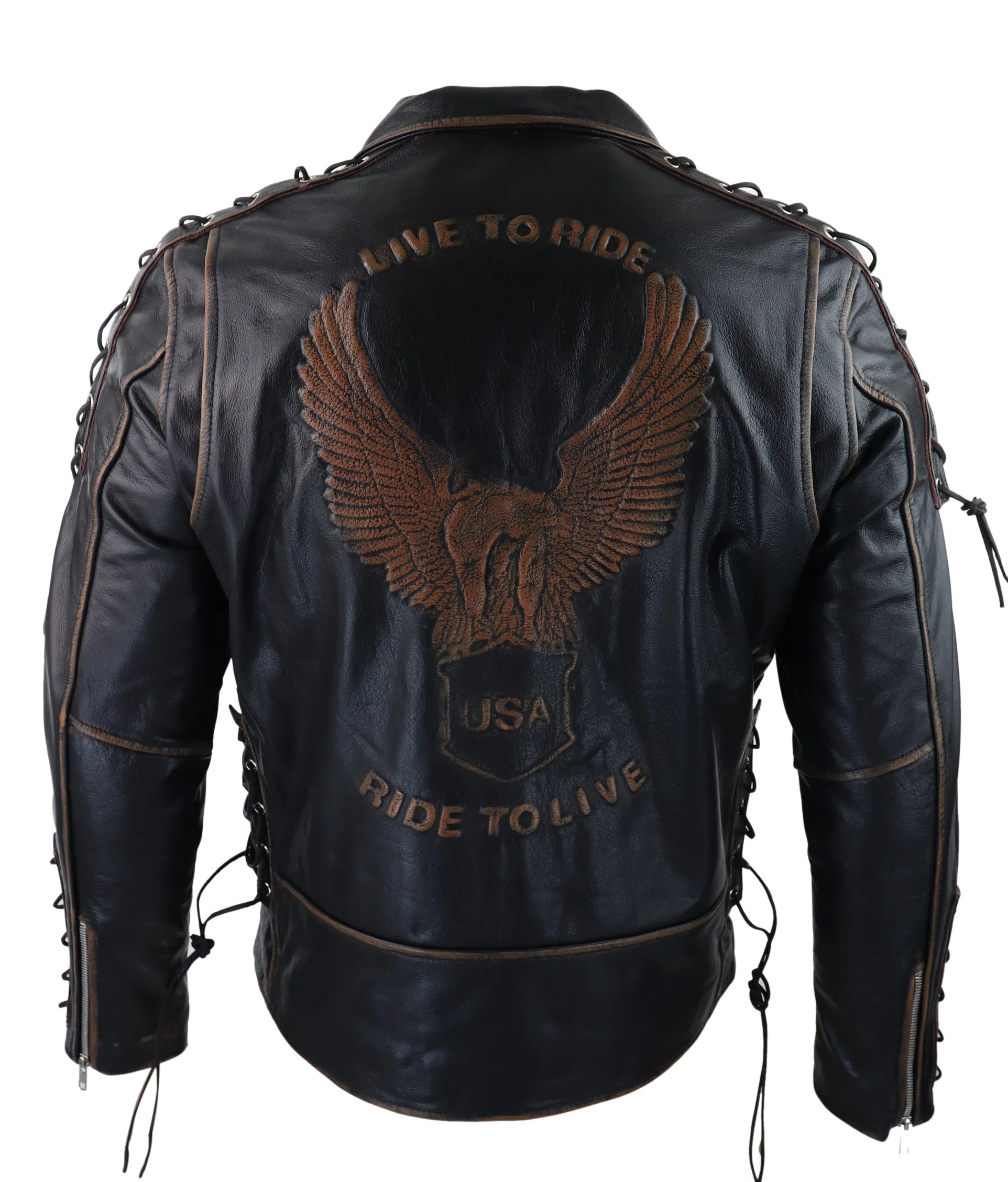 Cow Hide Leather Jacket Cross Zip Biker