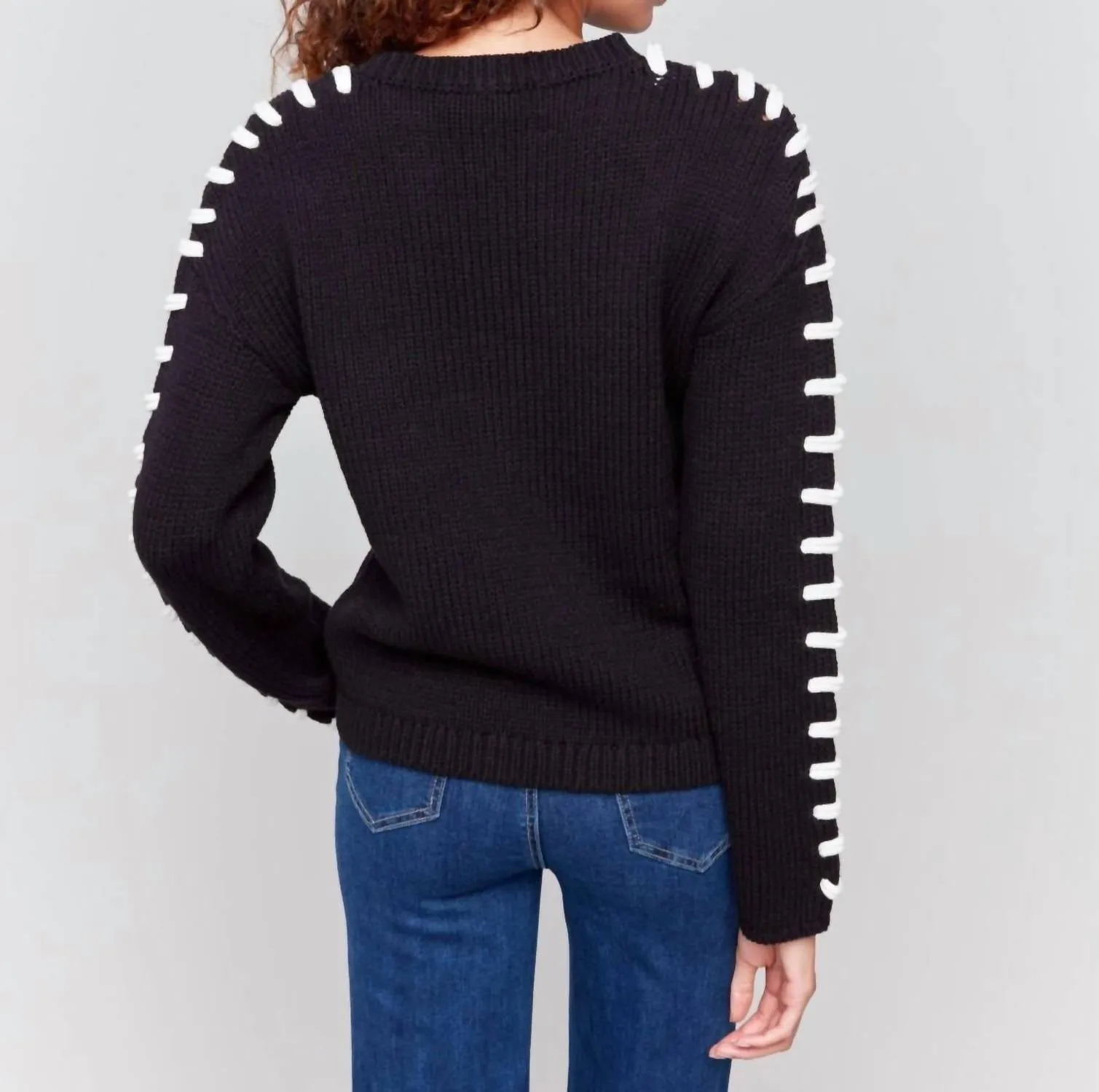 Crew Drop Shoulder Chunky Sweater In Black