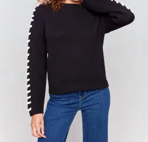 Crew Drop Shoulder Chunky Sweater In Black