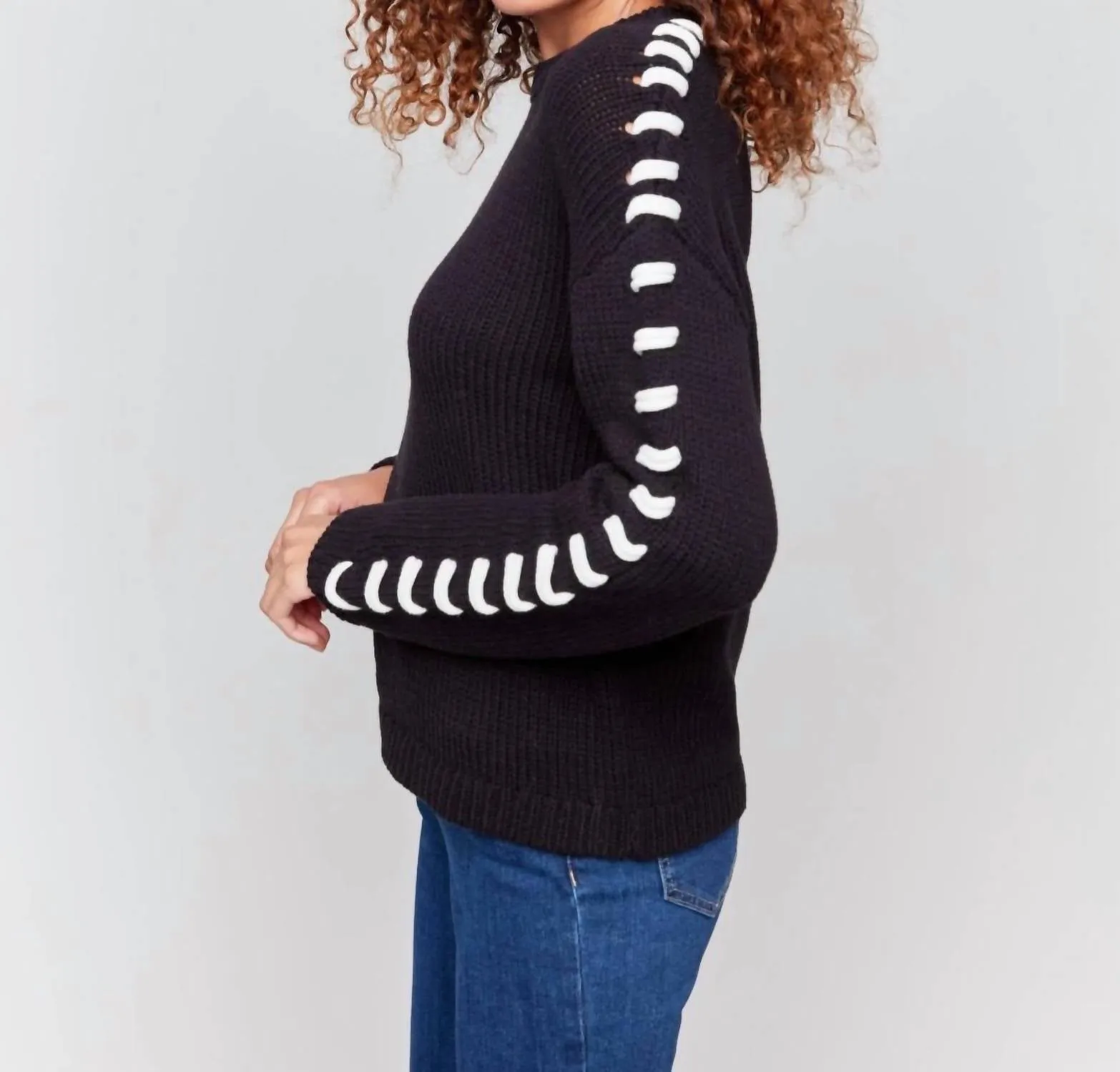 Crew Drop Shoulder Chunky Sweater In Black