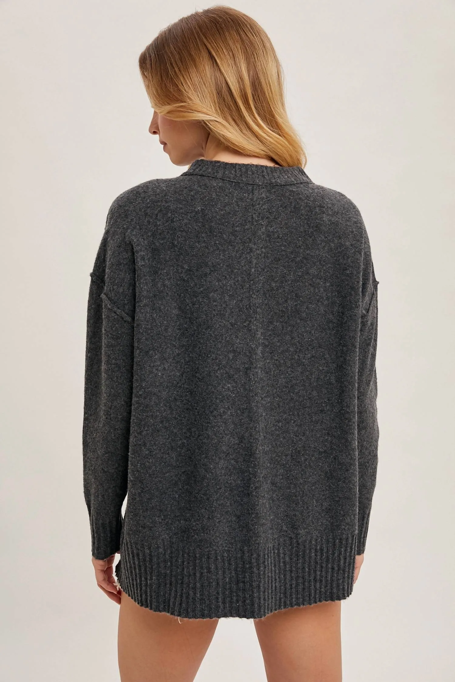 Crew Neck Knit Sweater Pullover In Charcoal