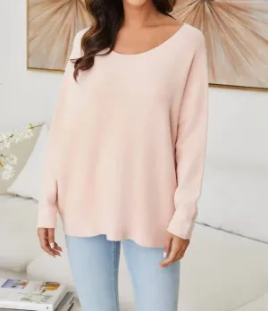 Crew Neck Long Sleeve Sweater In Pink