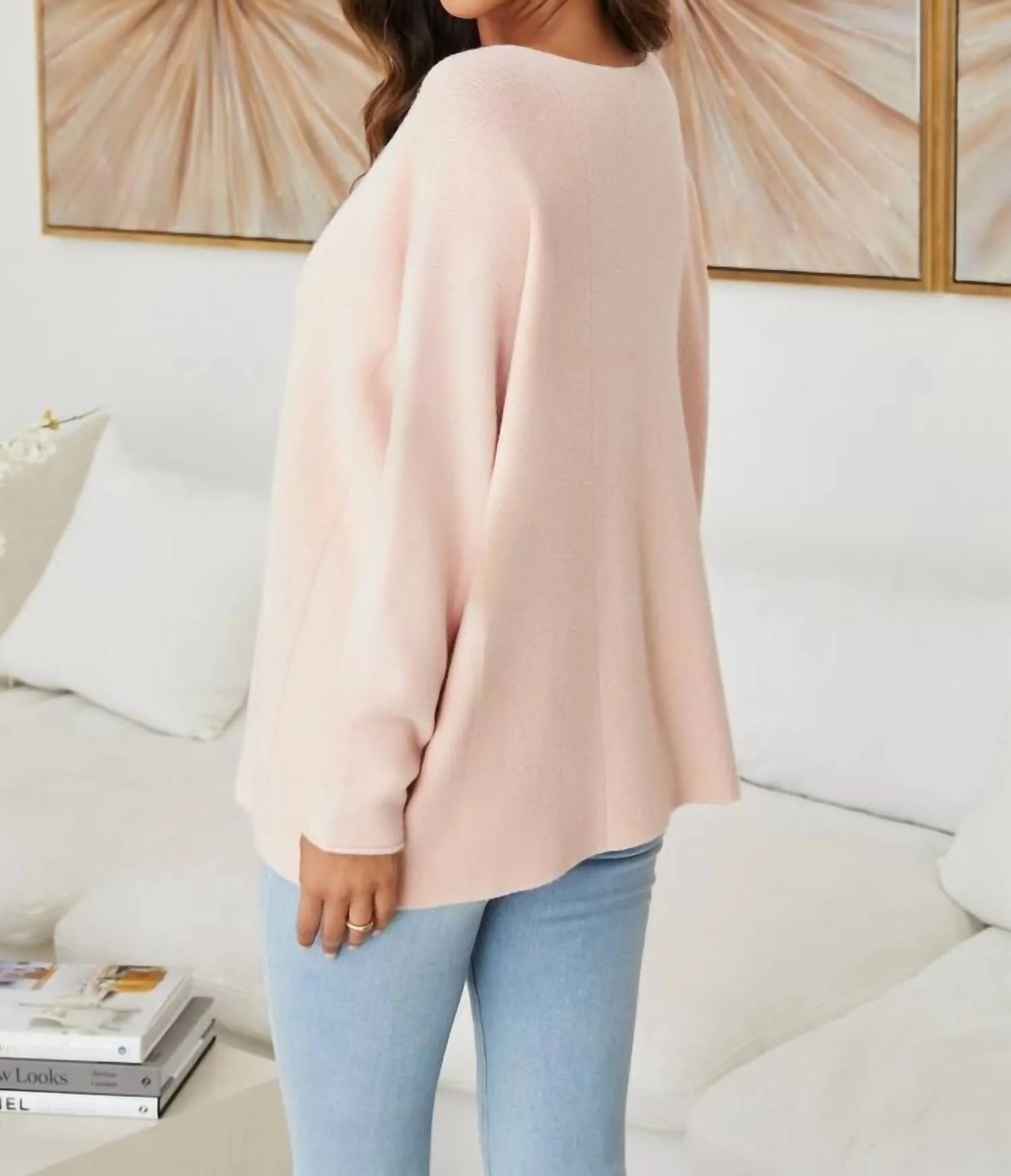 Crew Neck Long Sleeve Sweater In Pink