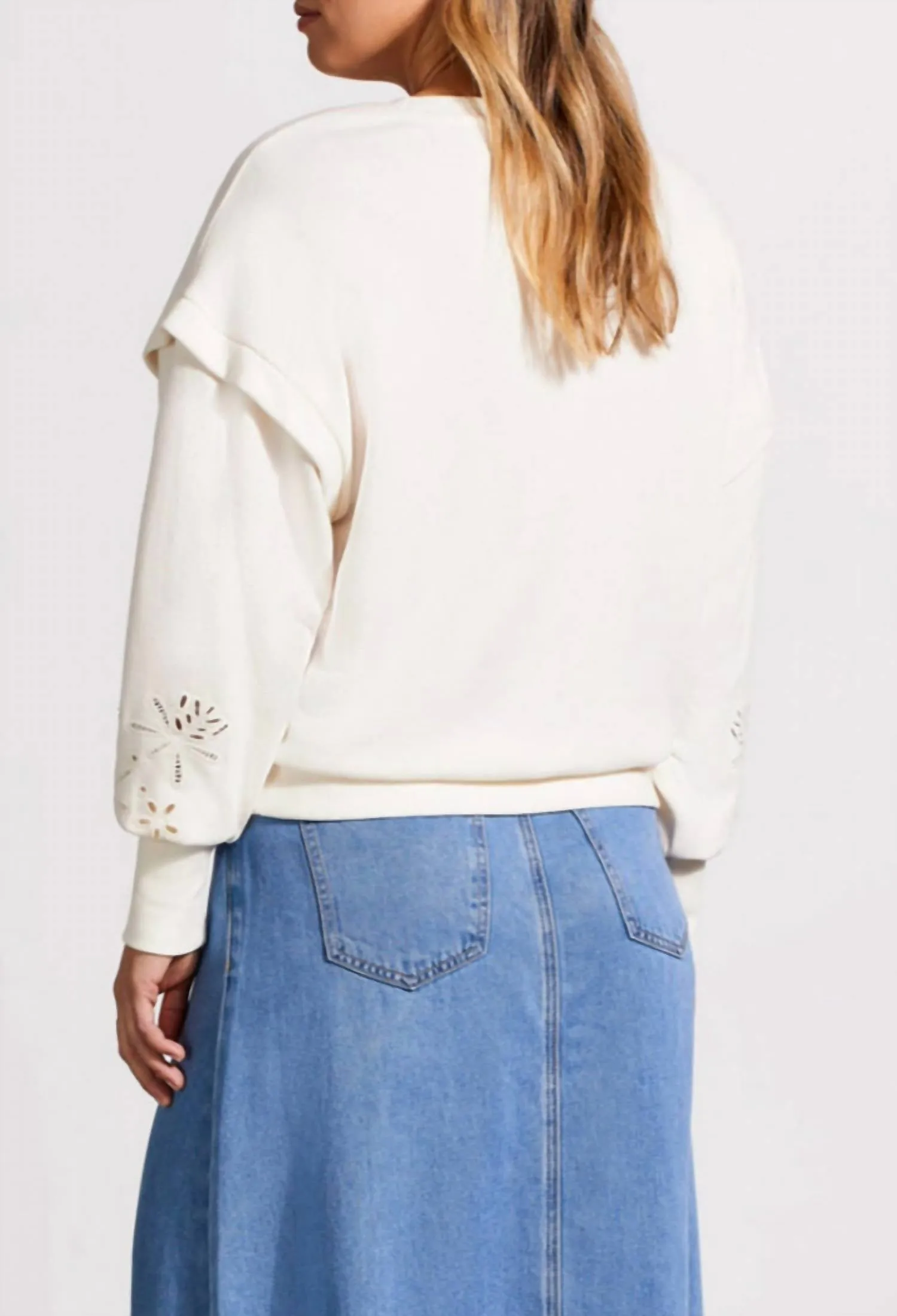 Crew Neck Pullover Cutout Sleeve In Eggshell
