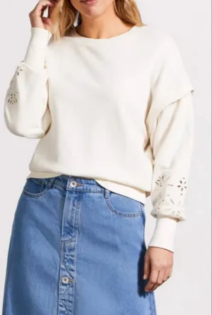 Crew Neck Pullover Cutout Sleeve In Eggshell