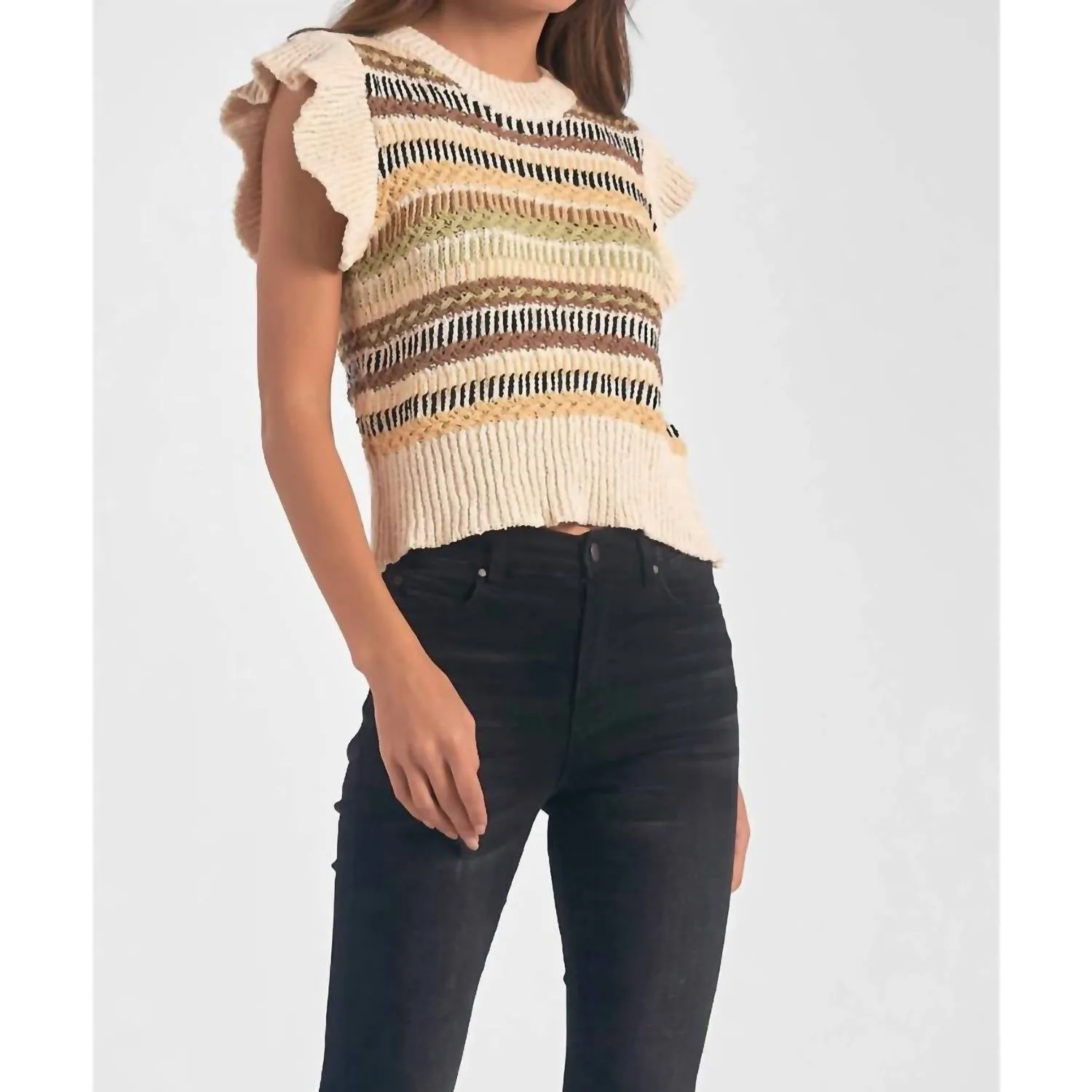 Crewneck Cap Sleeve Sweater In Multi