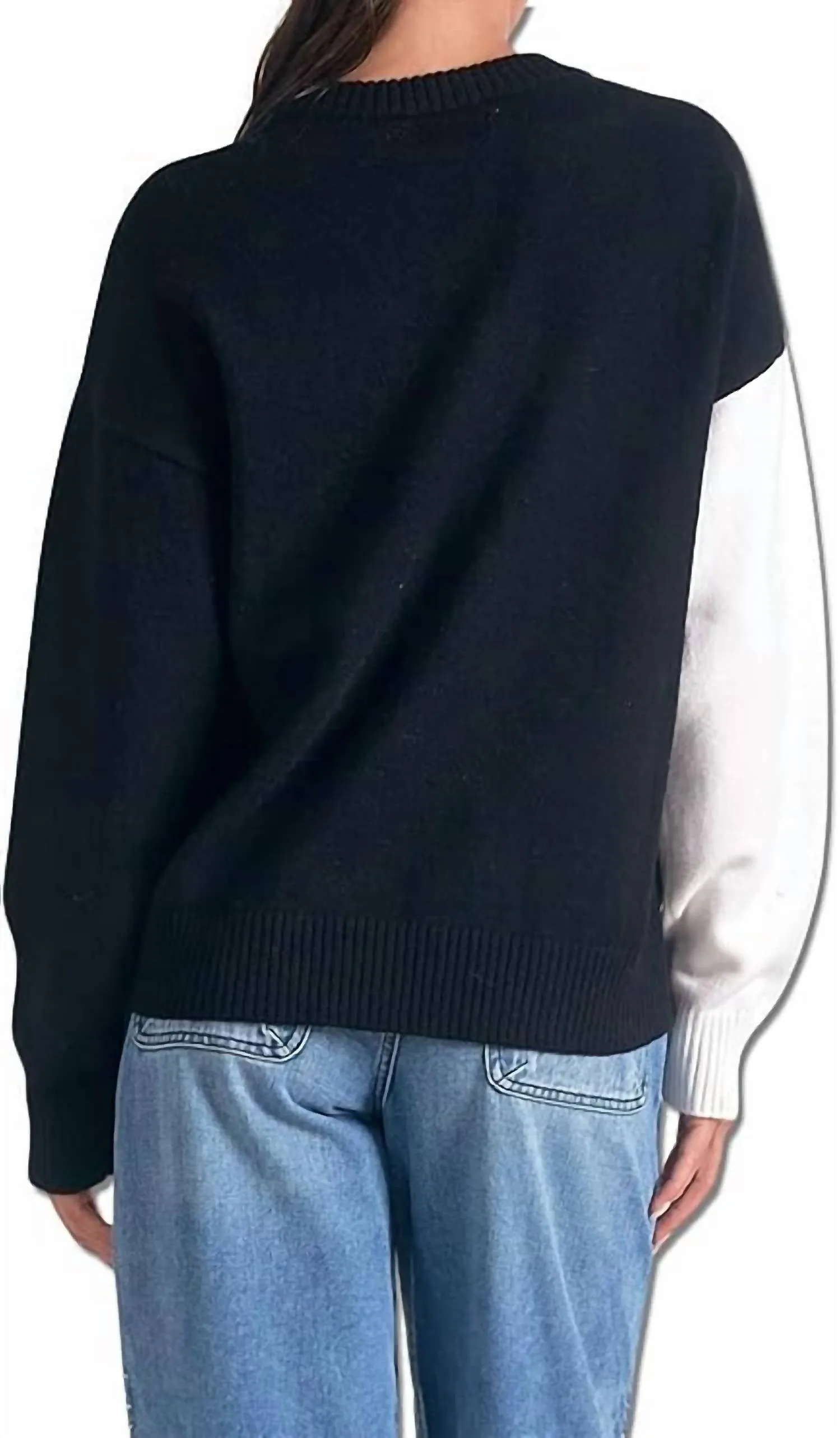 Crewneck Love Colorblock Sweater In Black/off White