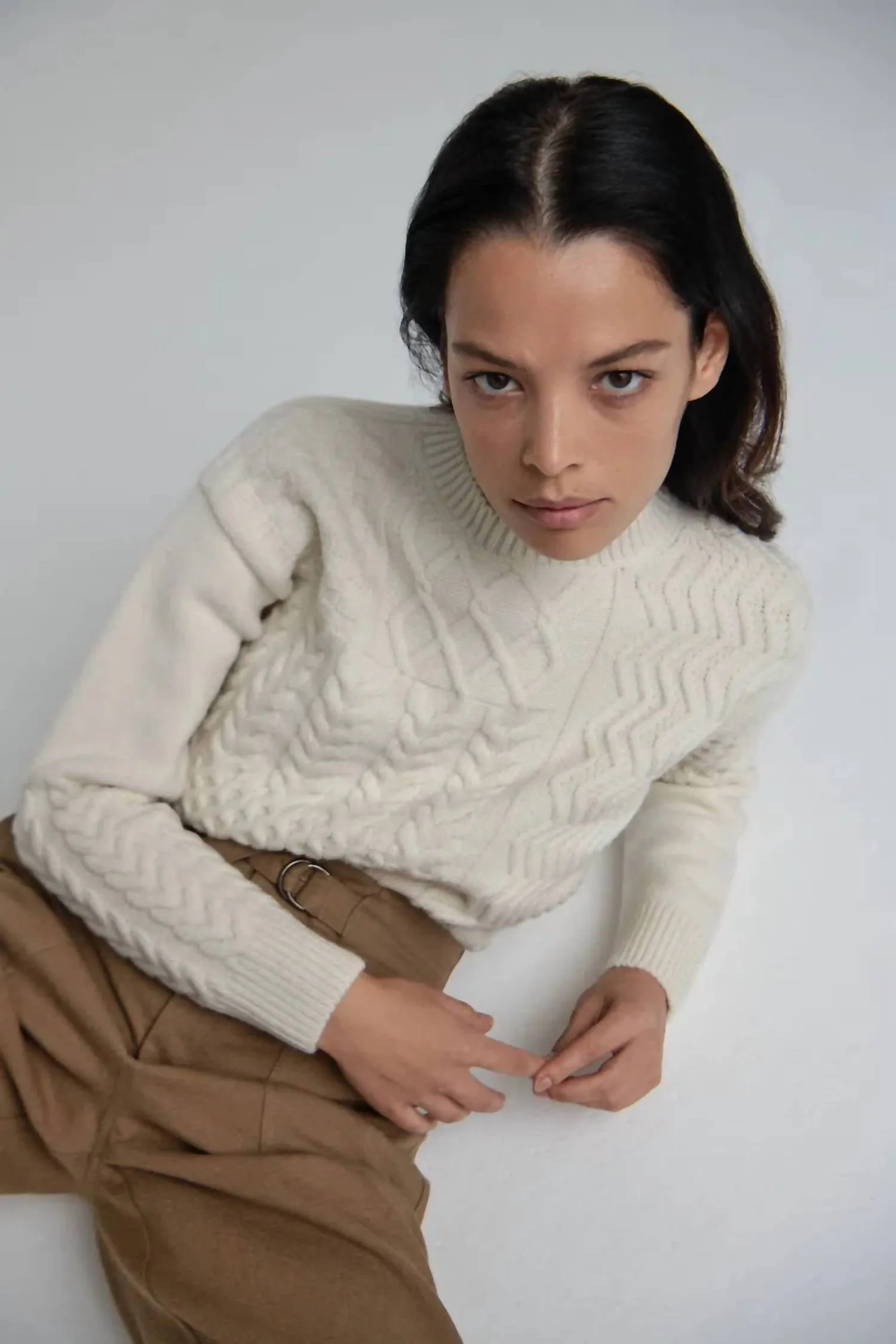 Crewneck With Patchwork Pattern In Butter