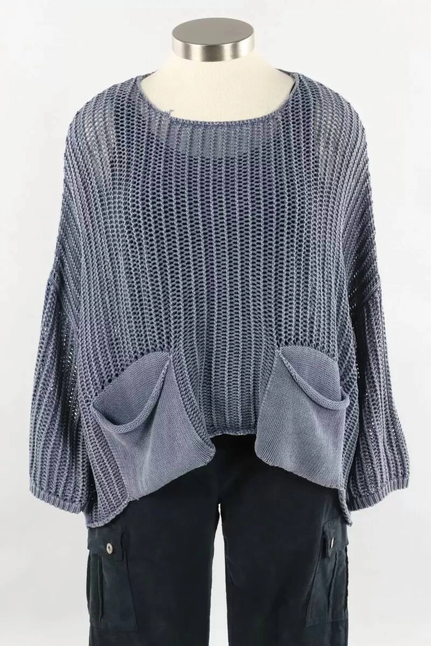 Crochet Knit Sweater In Ocean